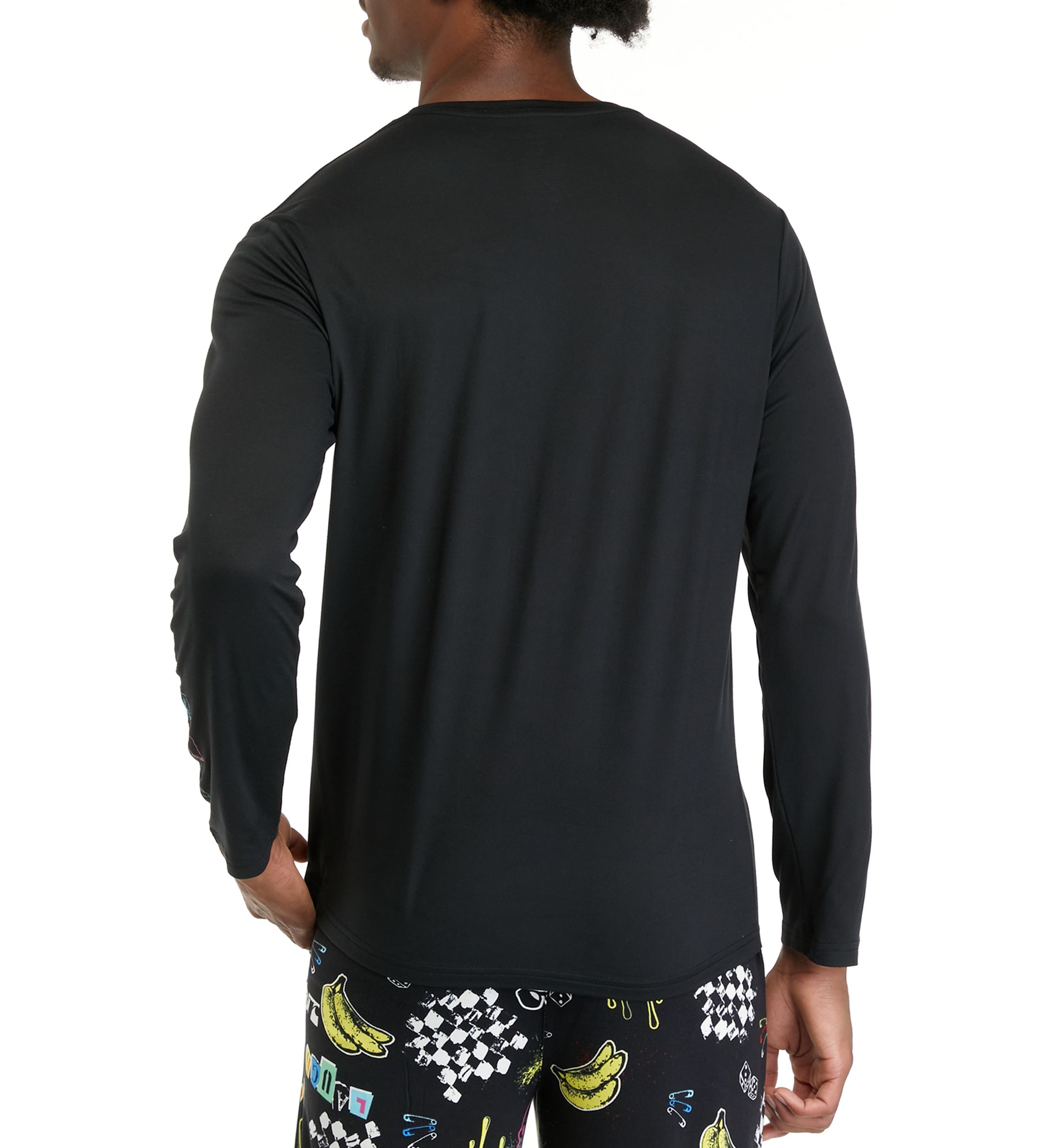 Mens Long Sleeve Sueded Printed Crew Neck Pajama Top