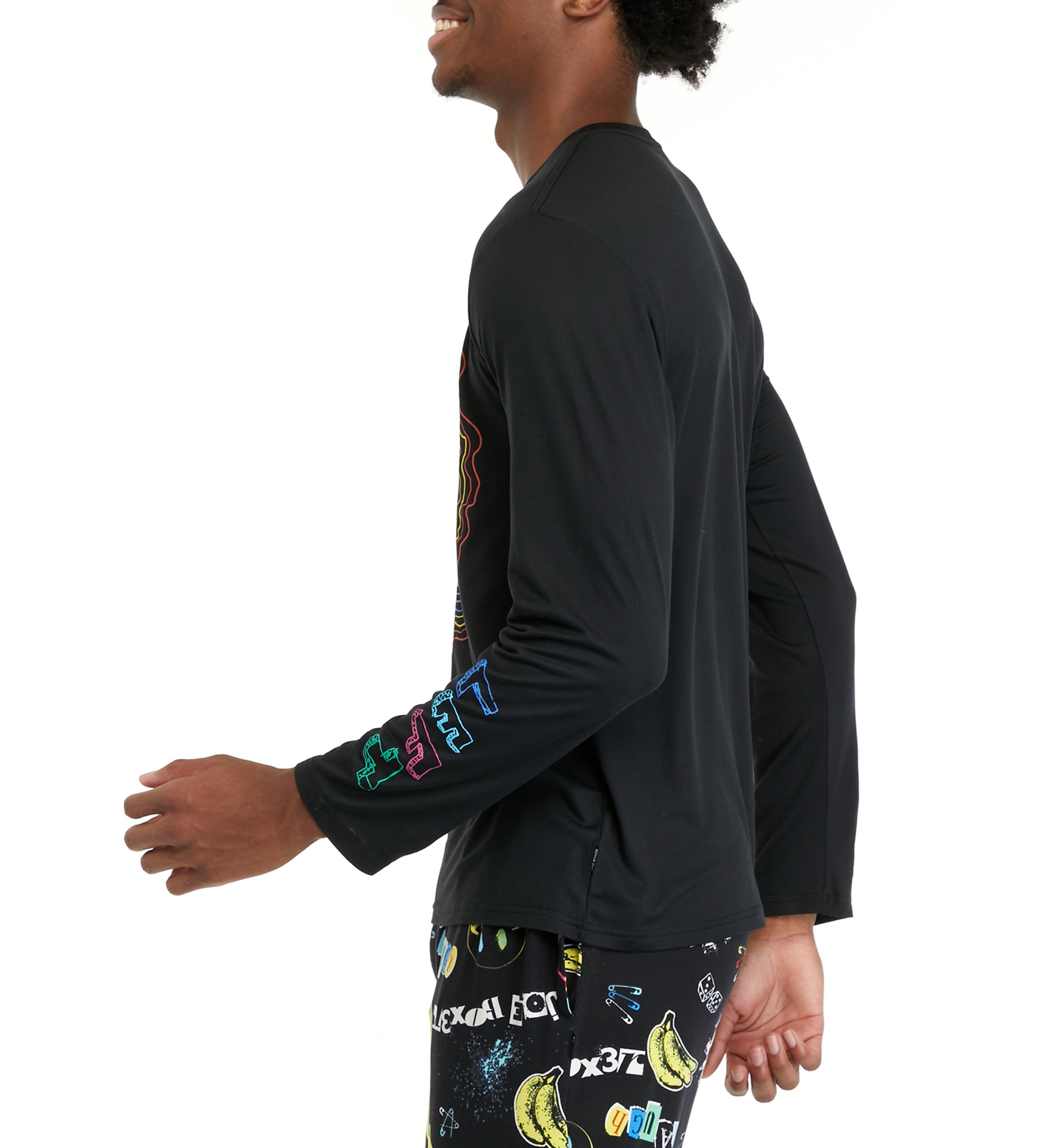 Mens Long Sleeve Sueded Printed Crew Neck Pajama Top