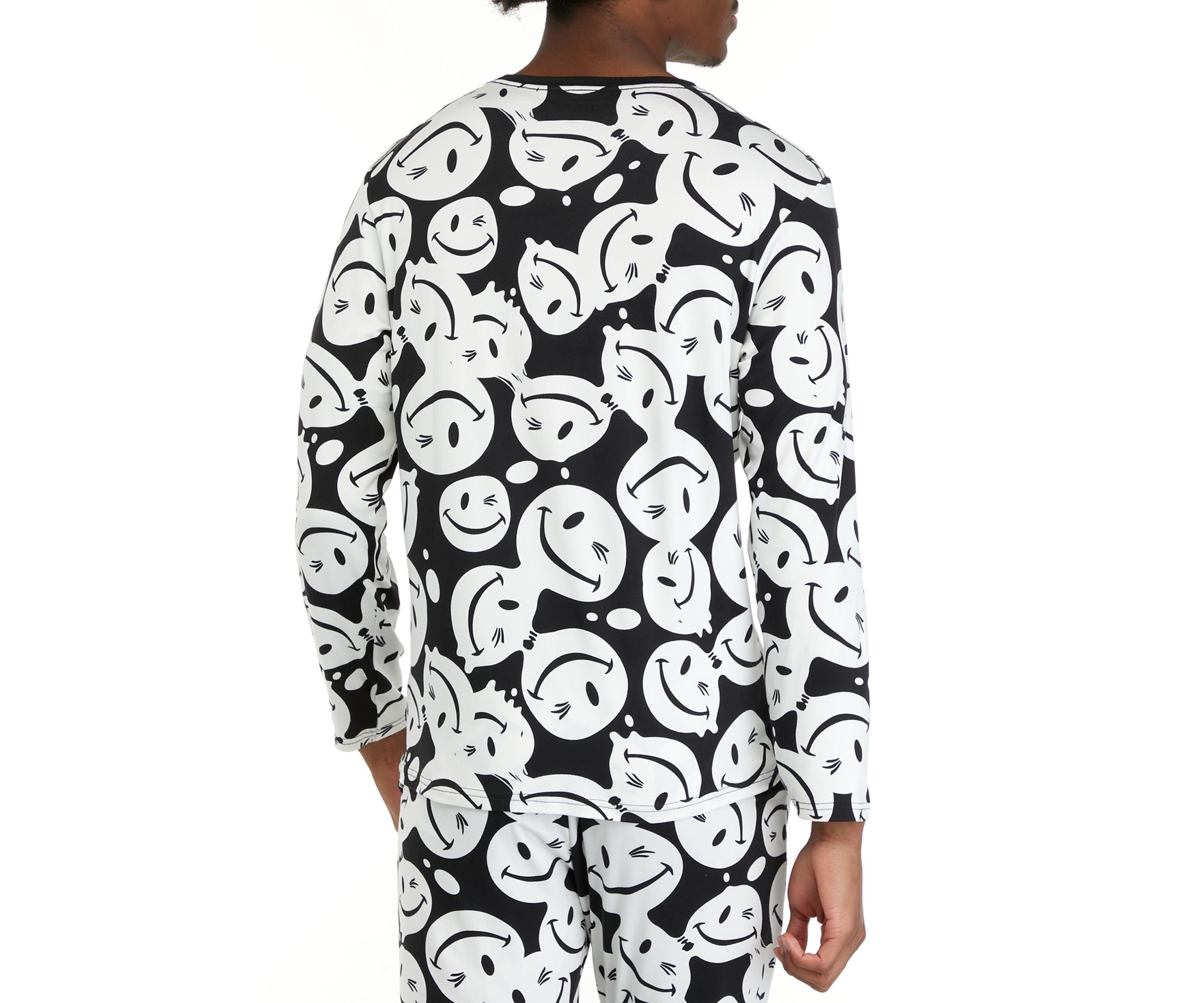 Mens Long Sleeve Sueded Printed Crew Neck Pajama Top