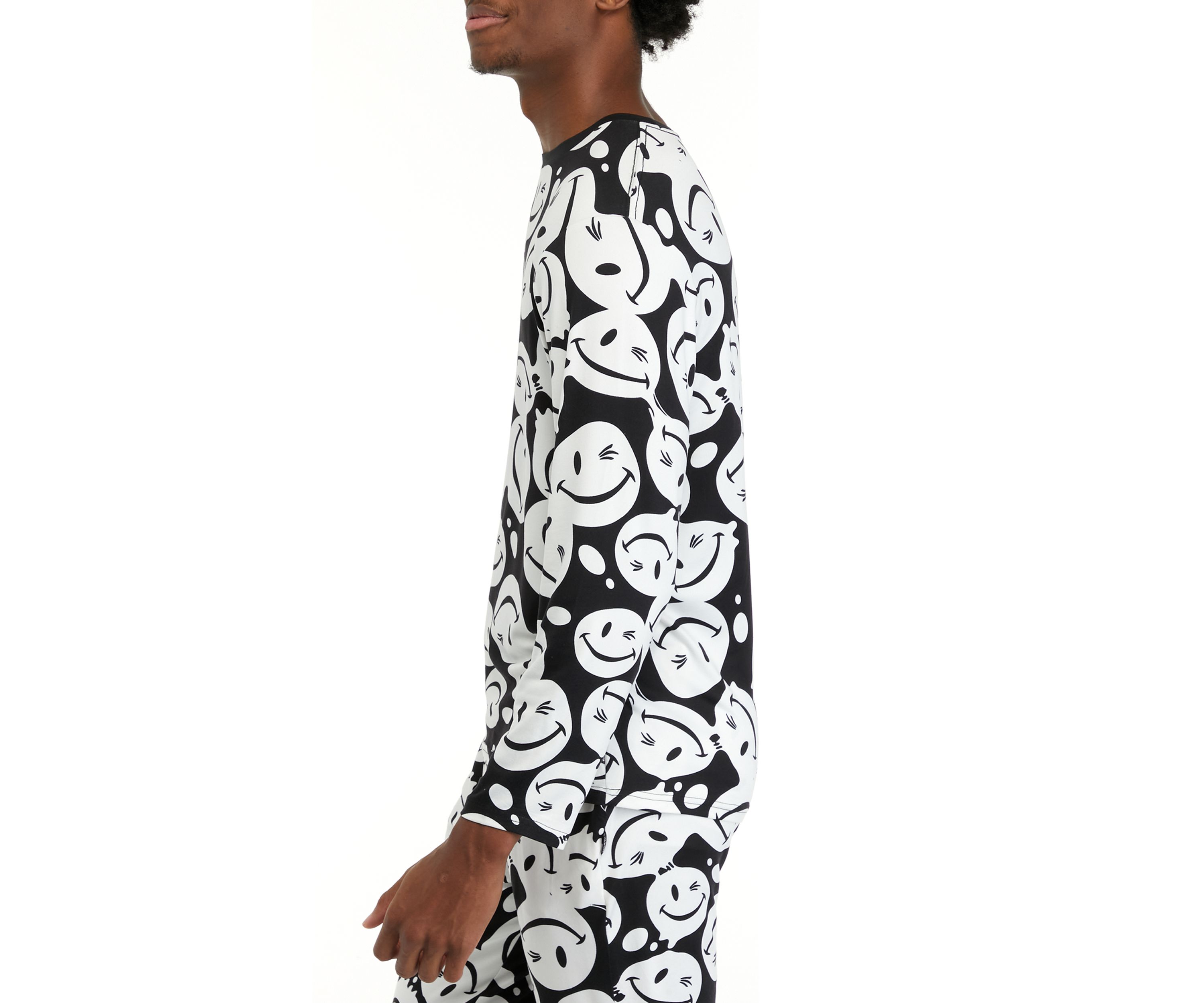 Mens Long Sleeve Sueded Printed Crew Neck Pajama Top