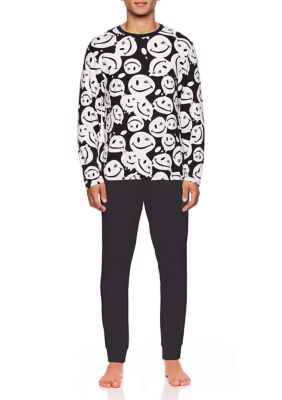 Men's Long Sleeve Sueded Printed Crew Neck Pajama Top