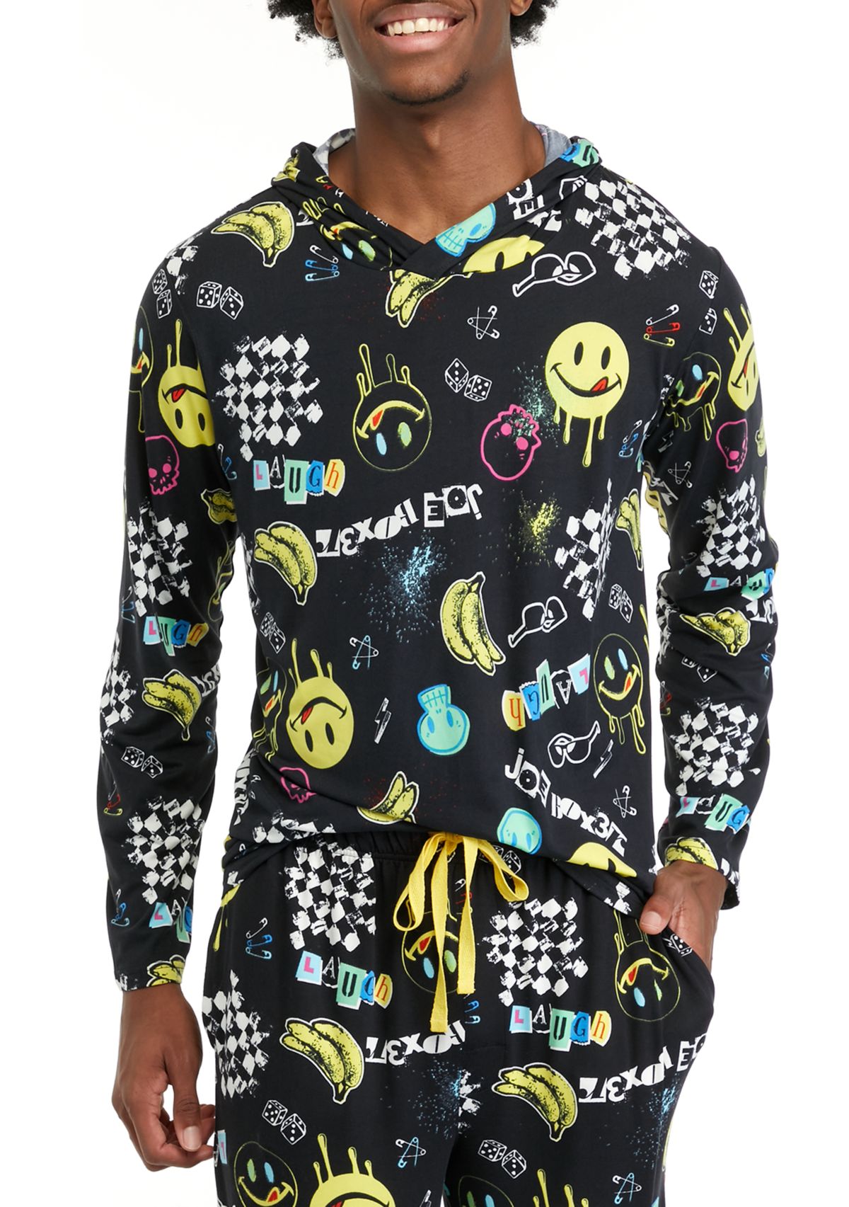 Mens Long Sleeve Sueded Printed Hoodie