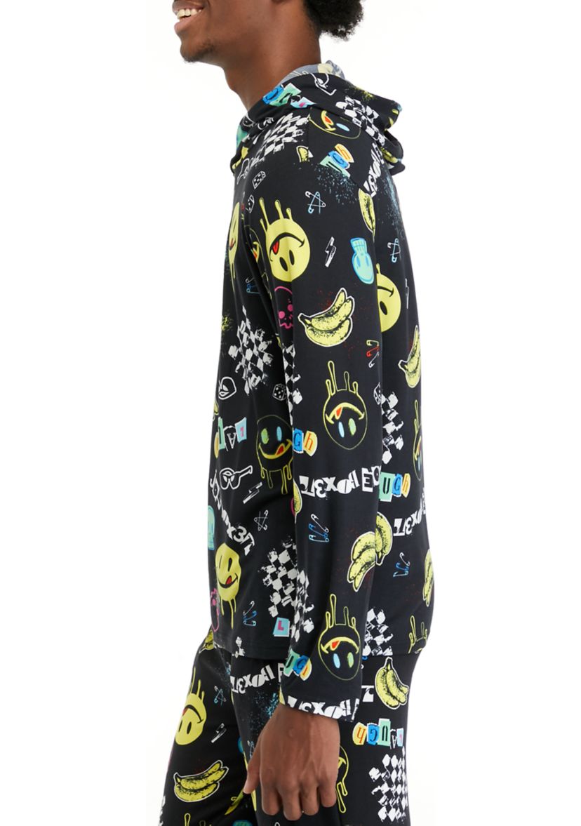 Mens Long Sleeve Sueded Printed Hoodie