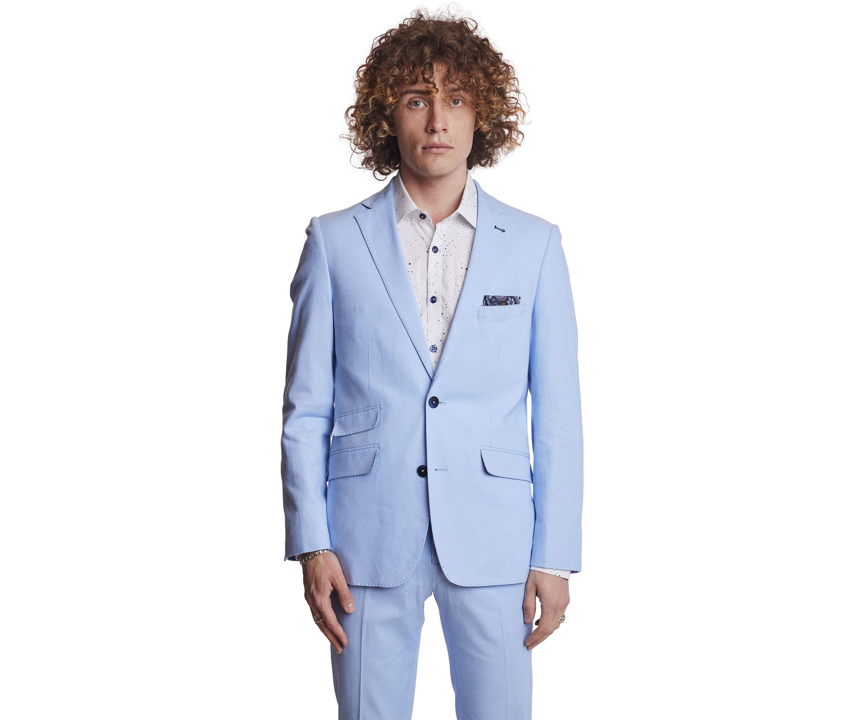 Mens Light Blue Solid Suit Jacket