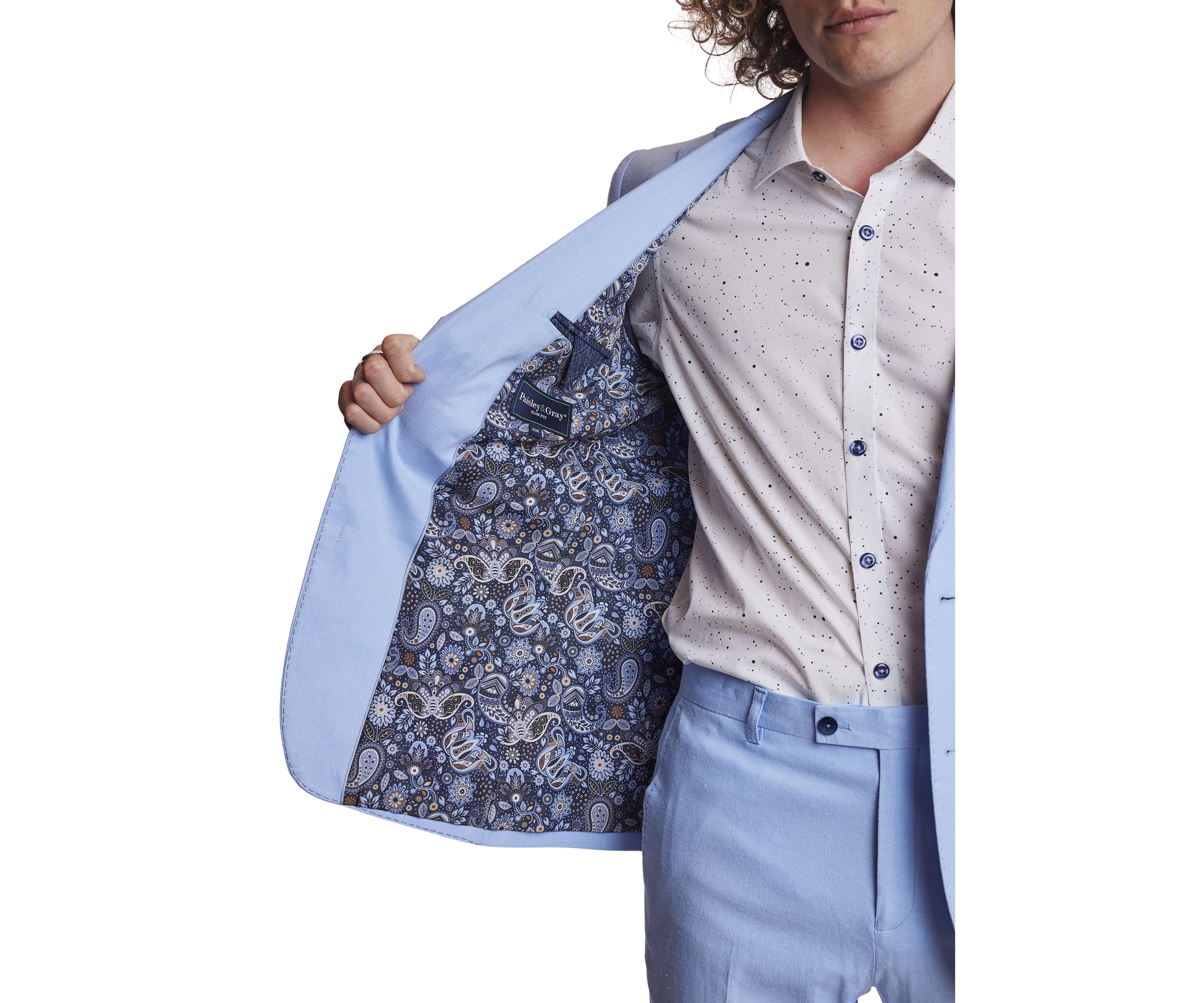 Mens Light Blue Solid Suit Jacket