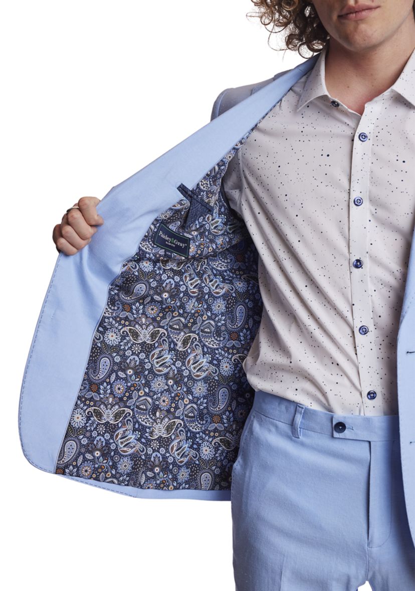 Mens Light Blue Solid Suit Jacket