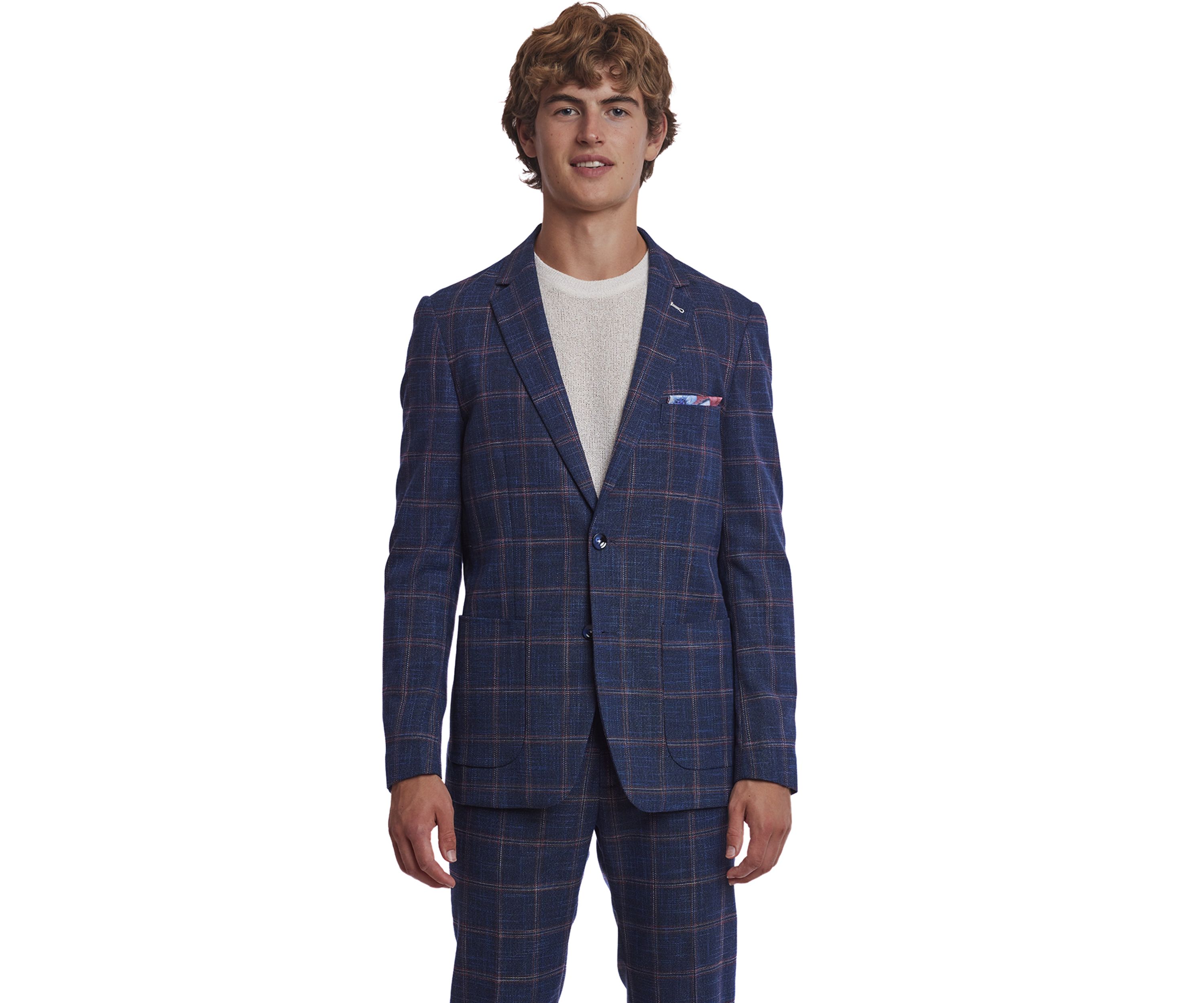 Mens Navy Red Check Sport Coat 