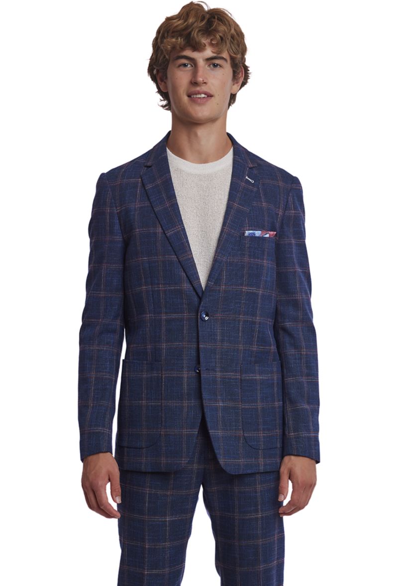 Mens Navy Red Check Sport Coat 