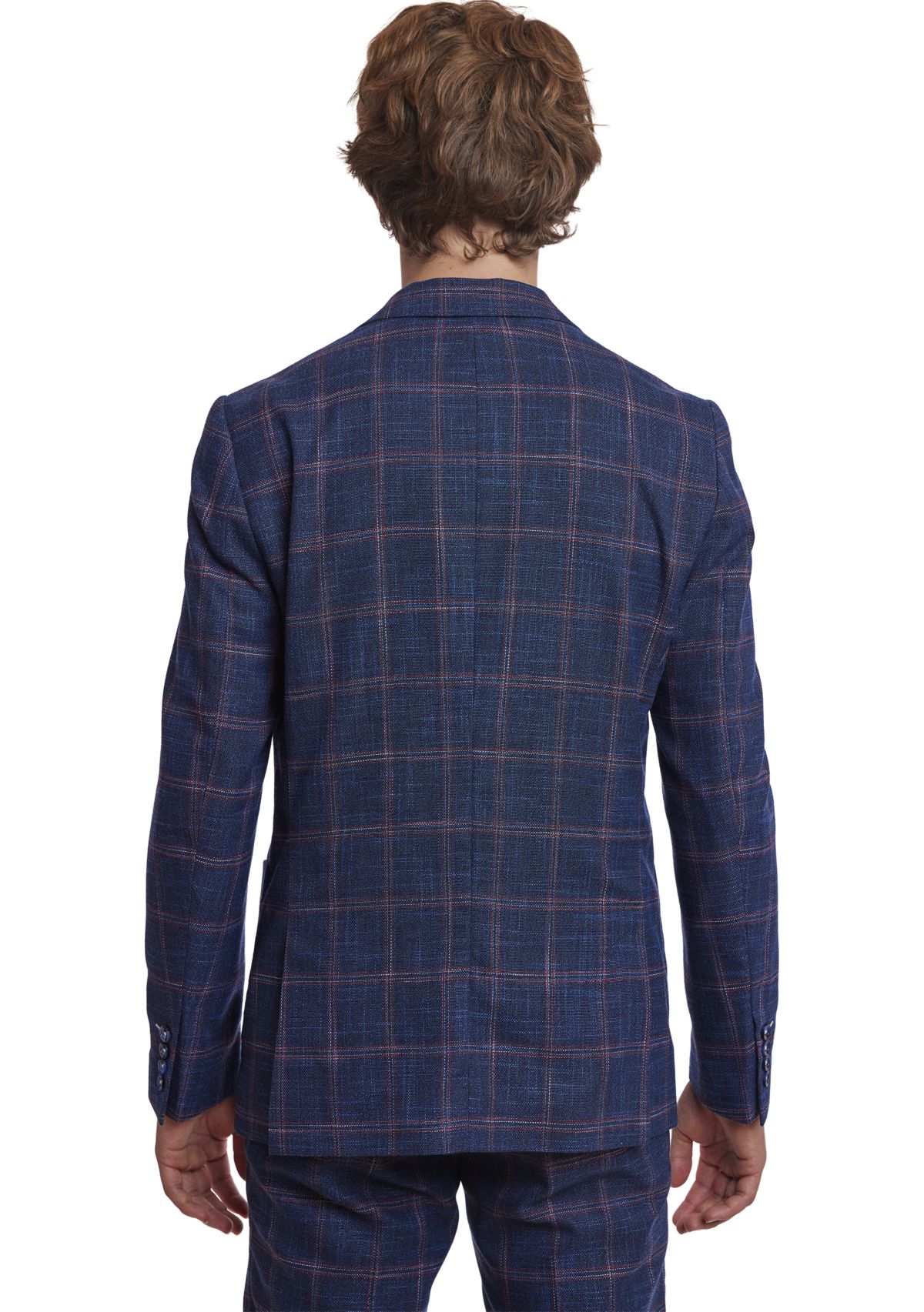 Mens Navy Red Check Sport Coat 