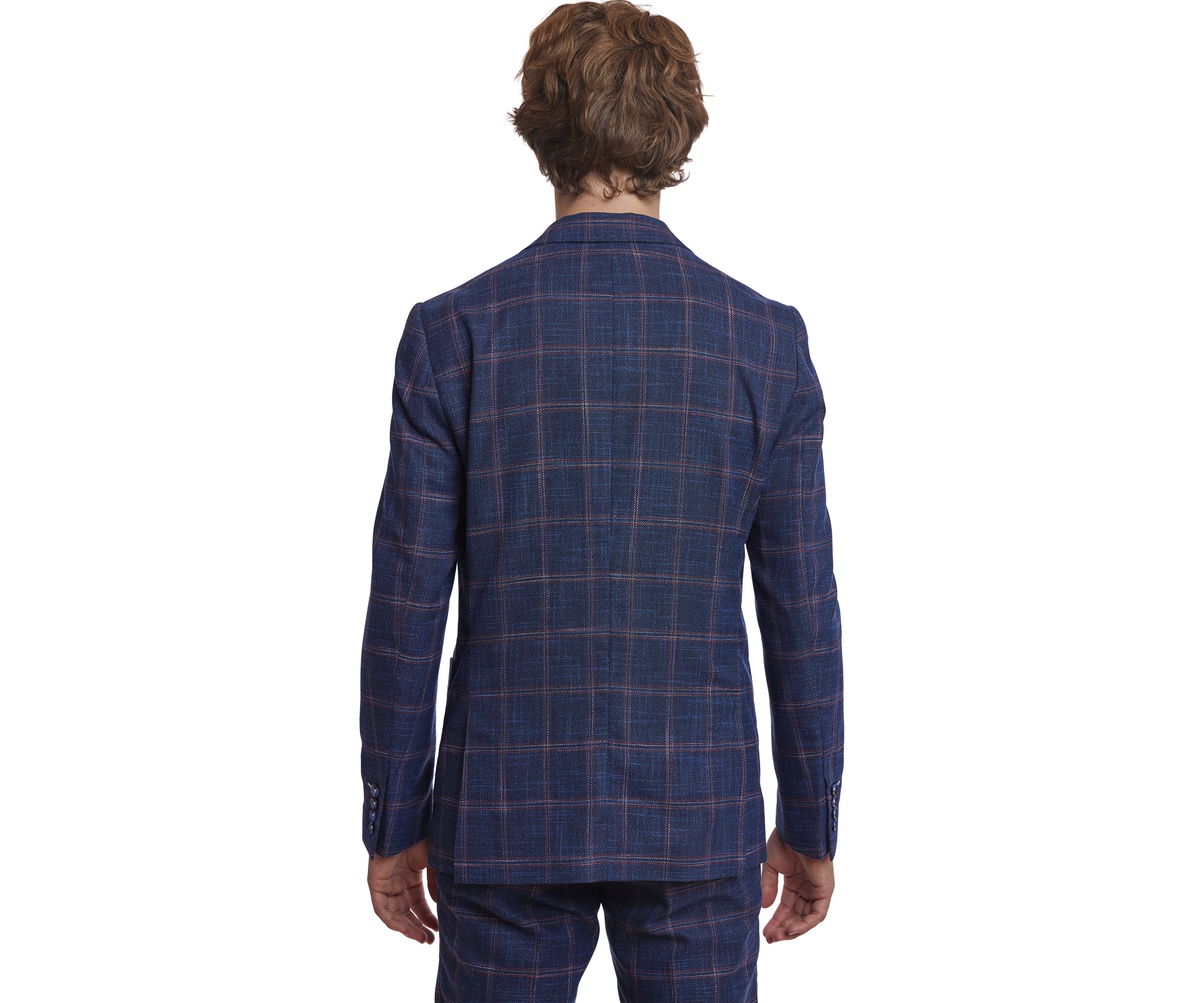 Mens Navy Red Check Sport Coat 