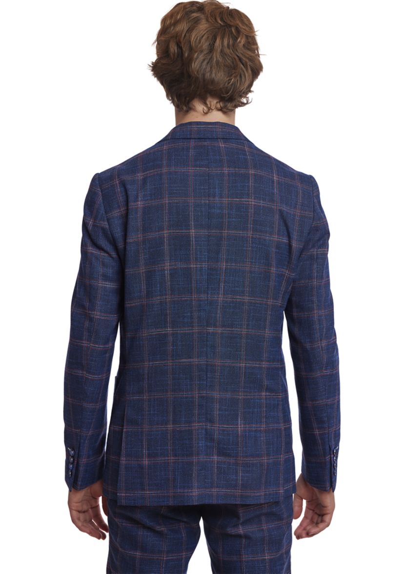 Mens Navy Red Check Sport Coat 