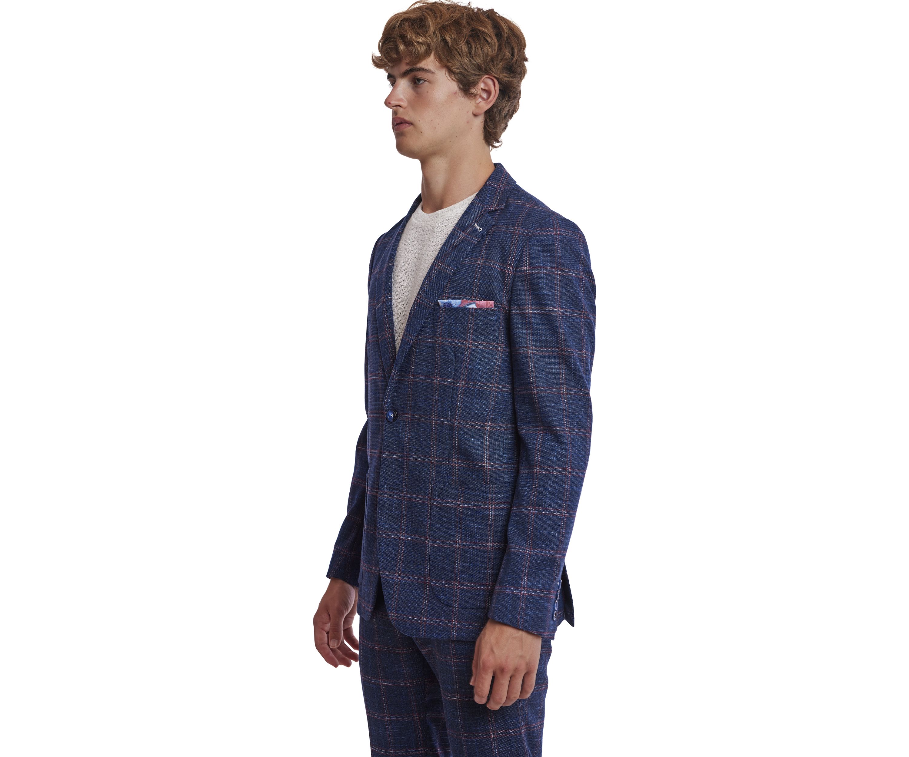 Mens Navy Red Check Sport Coat 