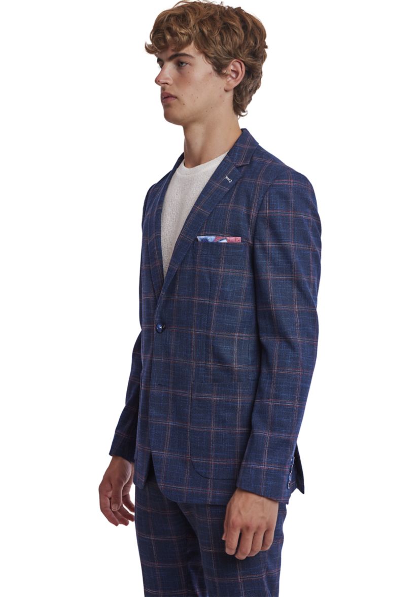 Mens Navy Red Check Sport Coat 