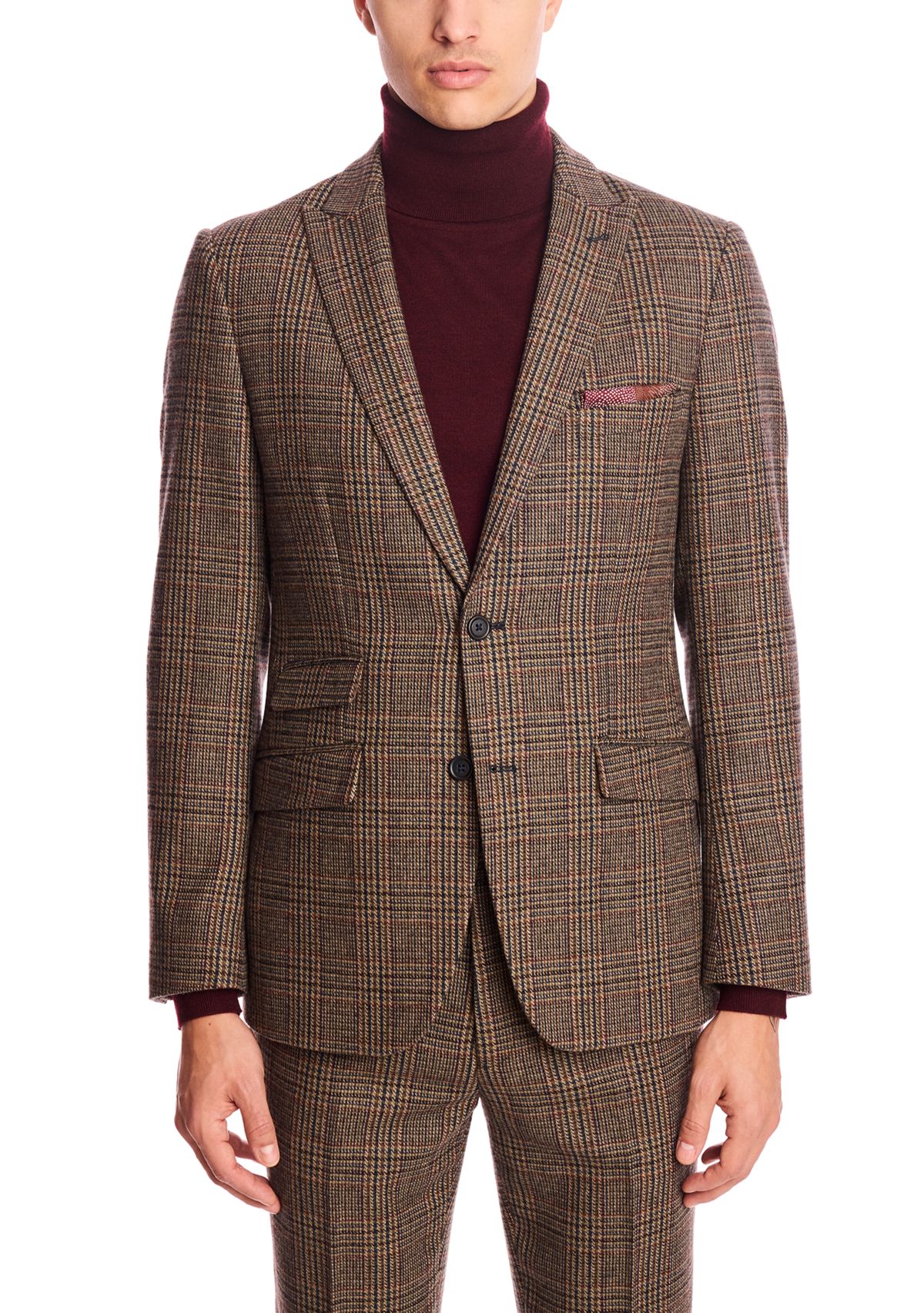 Mens Brown Glen Plaid Suit Separate Jacket