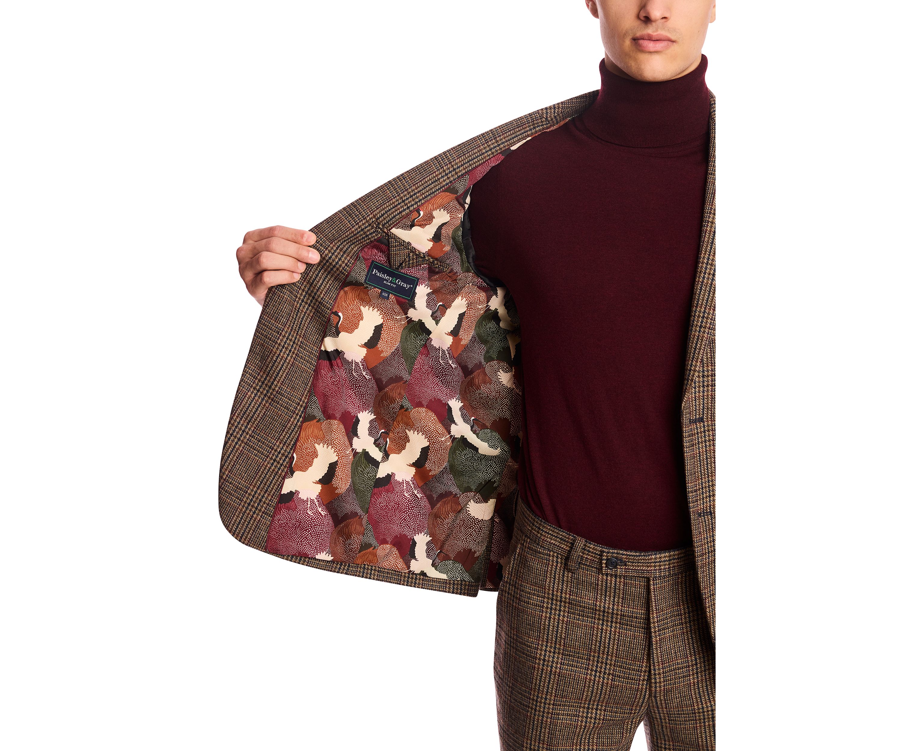 Mens Brown Glen Plaid Suit Separate Jacket