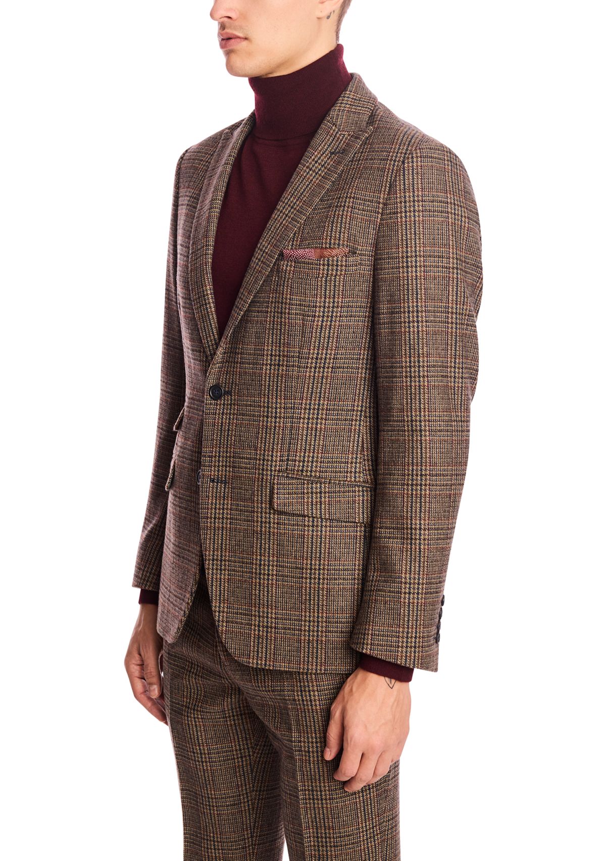 Mens Brown Glen Plaid Suit Separate Jacket