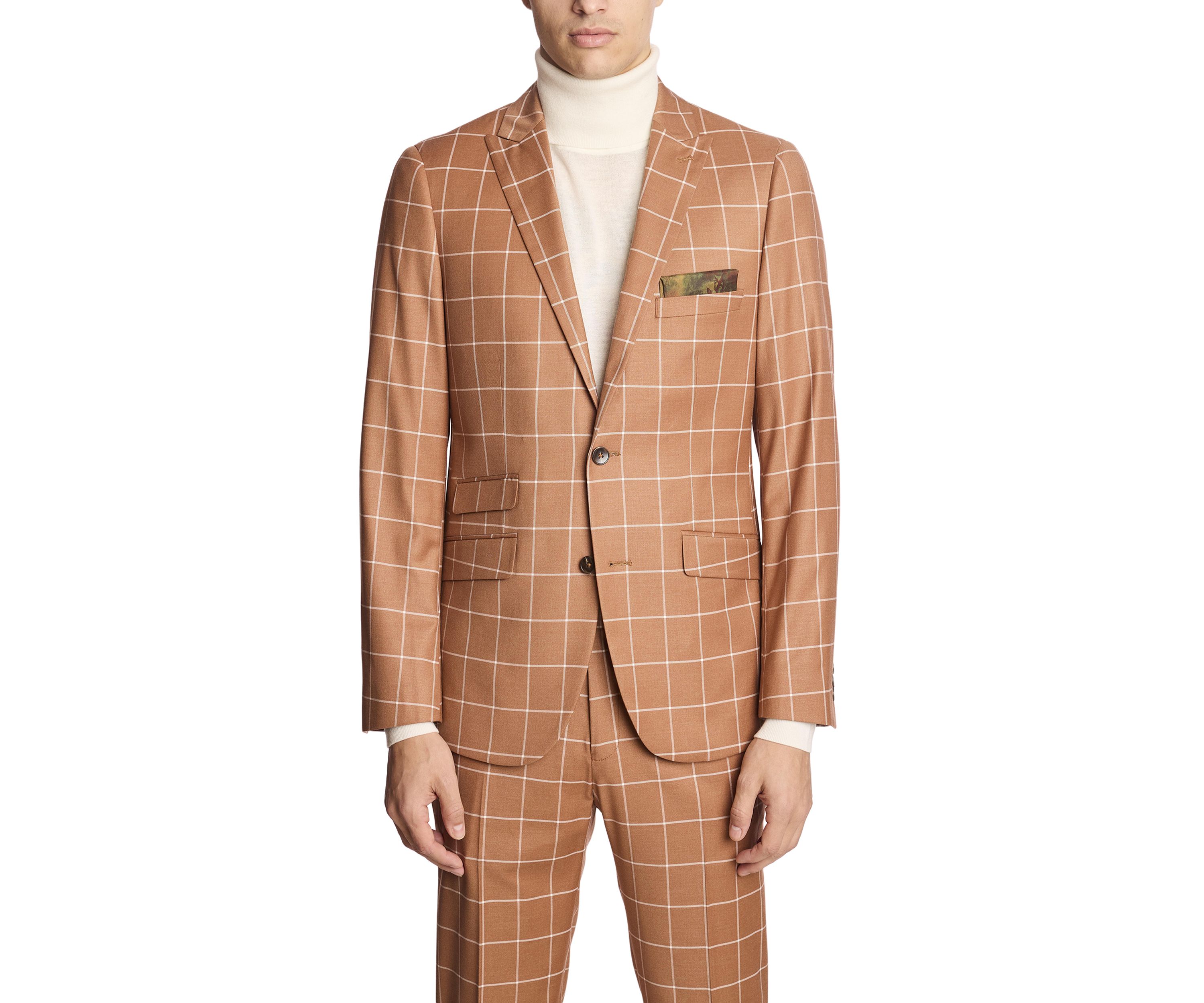 Mens Pumpkin Spice Windowpane Suit Separate Jacket