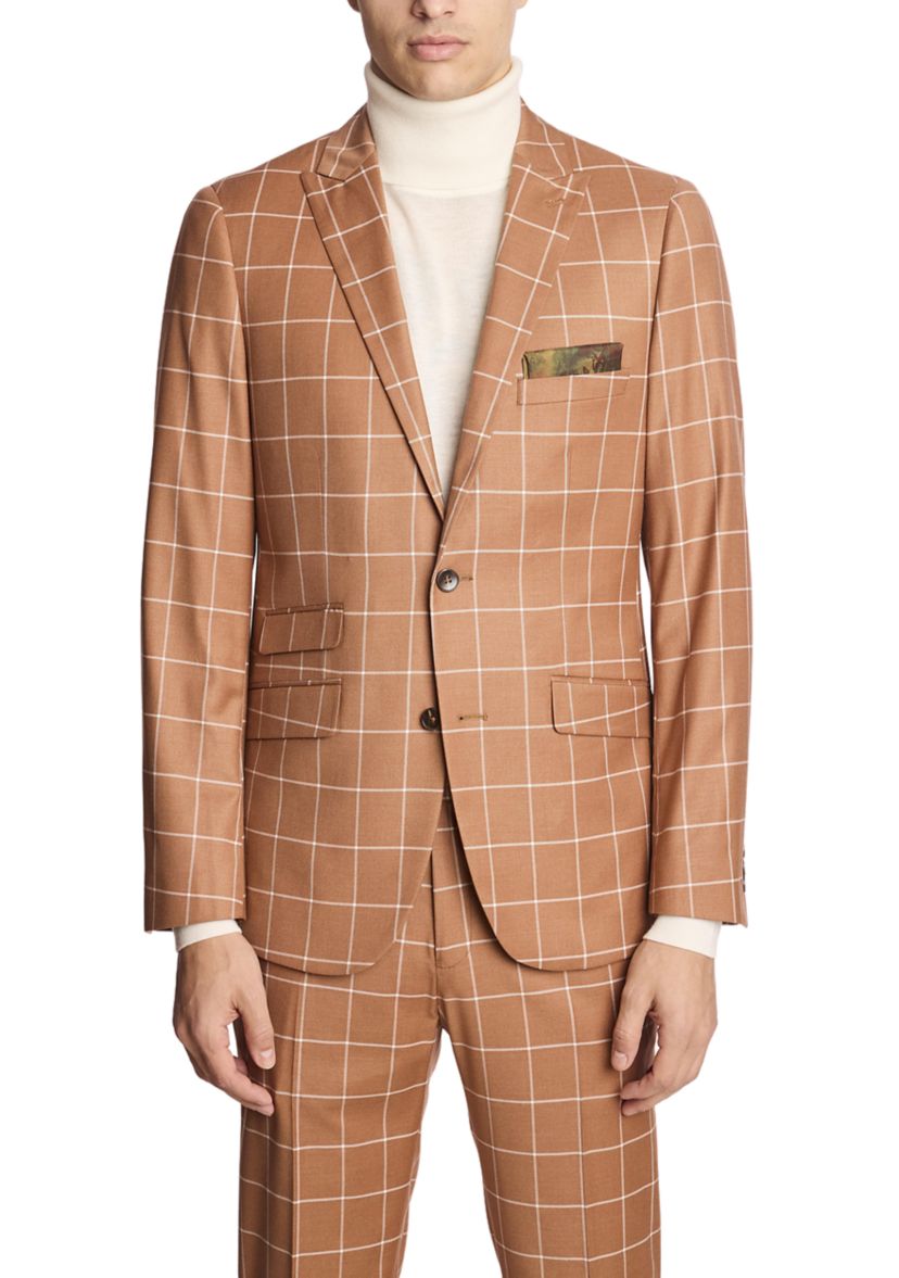 Mens Pumpkin Spice Windowpane Suit Separate Jacket