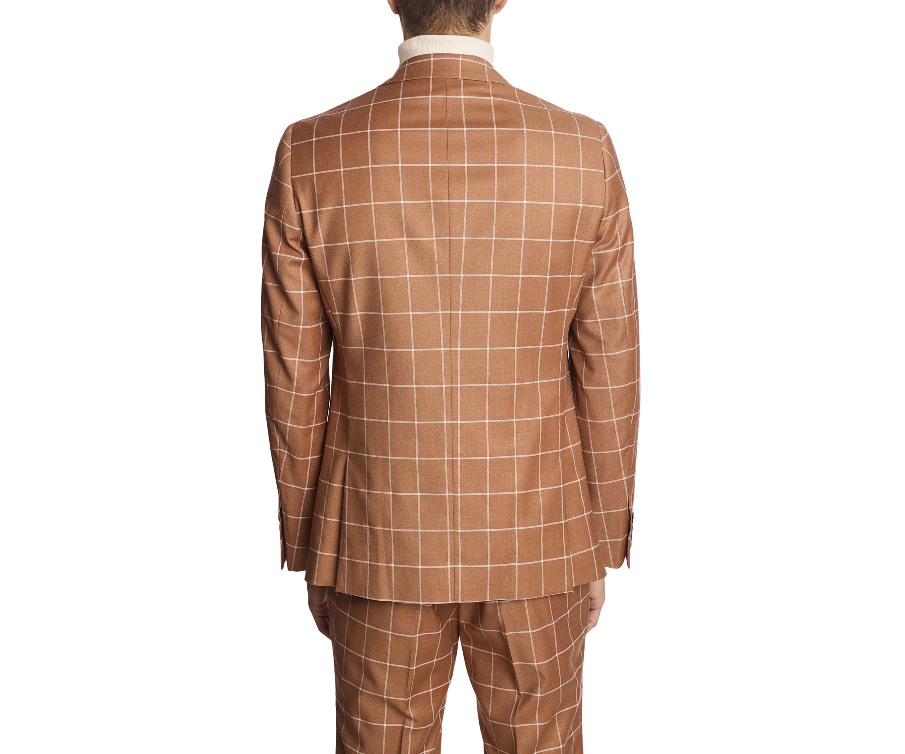 Mens Pumpkin Spice Windowpane Suit Separate Jacket