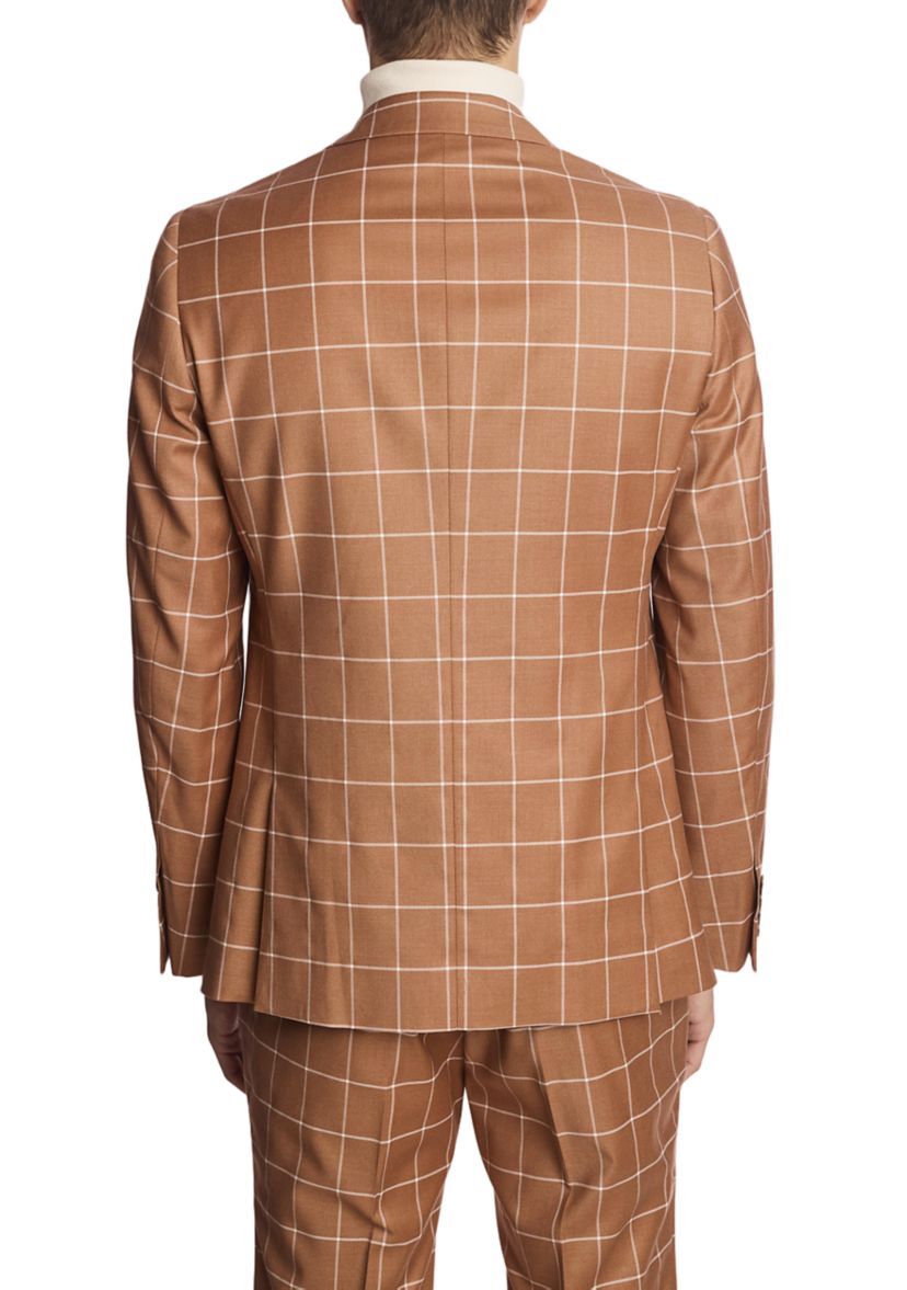 Mens Pumpkin Spice Windowpane Suit Separate Jacket