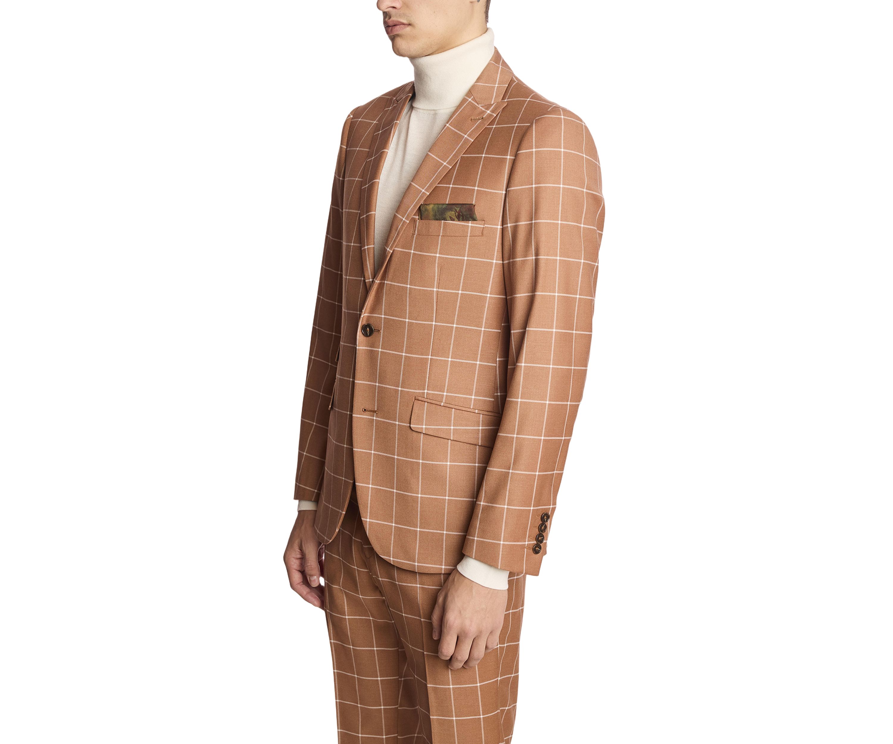 Mens Pumpkin Spice Windowpane Suit Separate Jacket