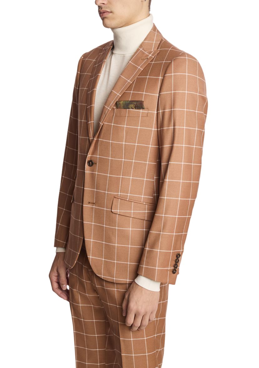 Mens Pumpkin Spice Windowpane Suit Separate Jacket