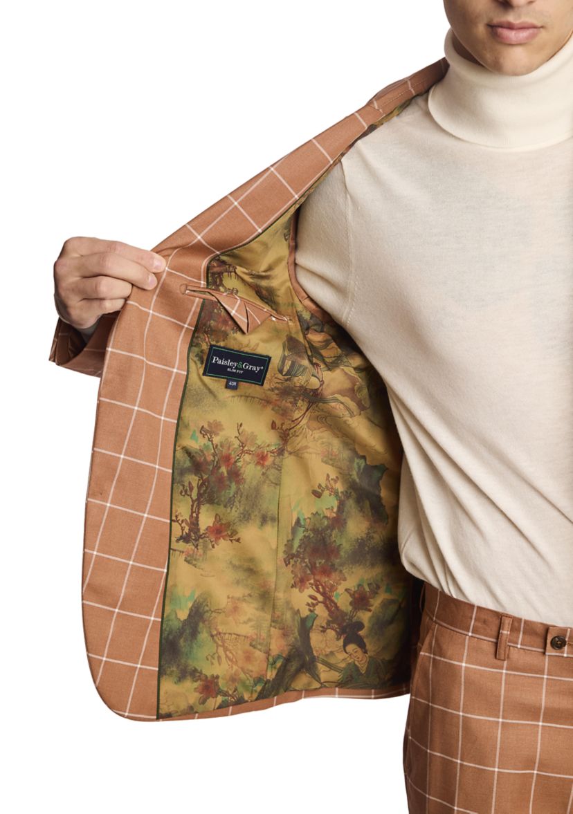 Mens Pumpkin Spice Windowpane Suit Separate Jacket