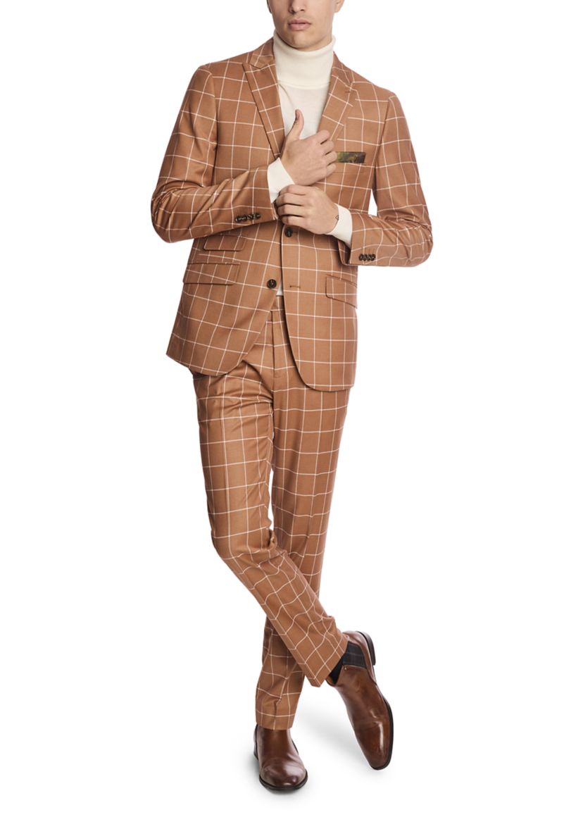 Mens Pumpkin Spice Windowpane Suit Separate Jacket