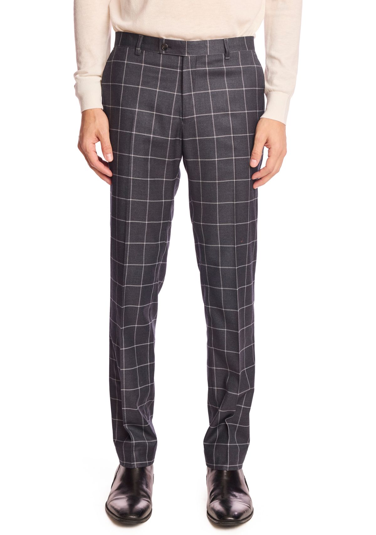 Mens Charcoal Windowpane Suit Pants