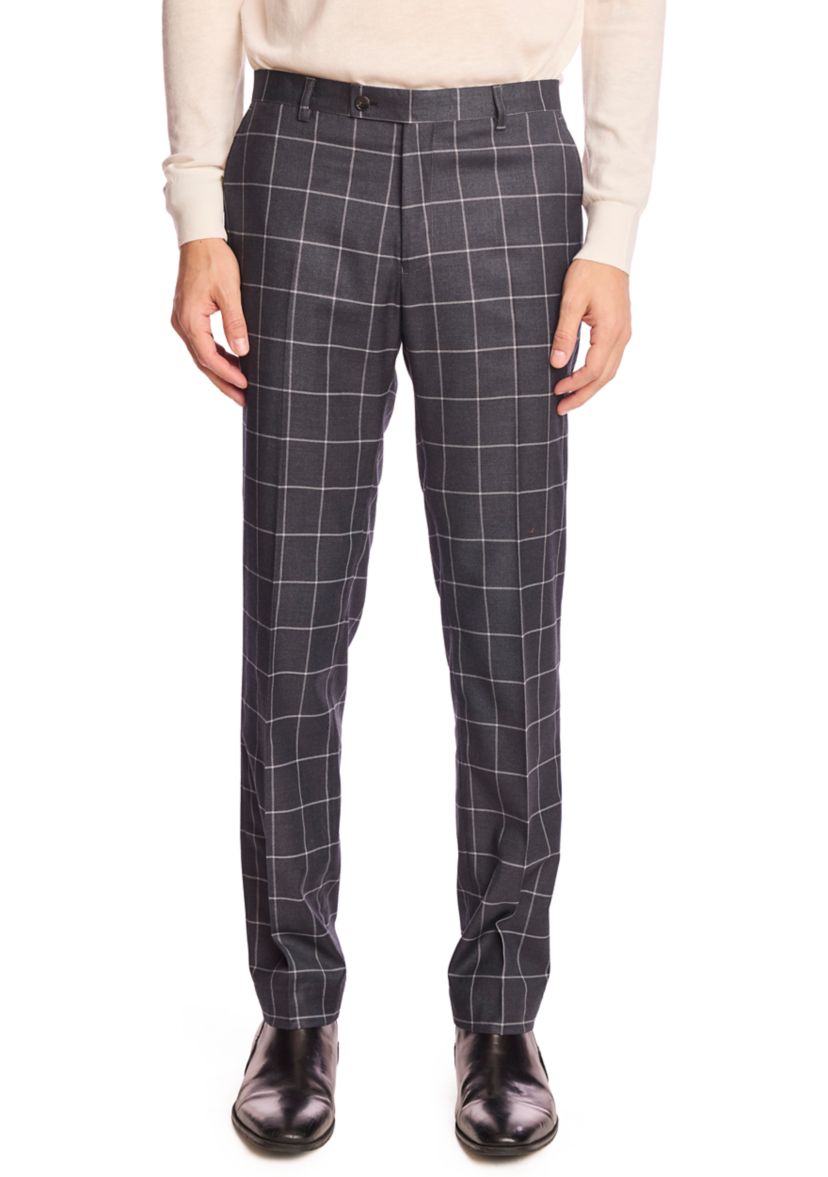 Mens Charcoal Windowpane Suit Pants