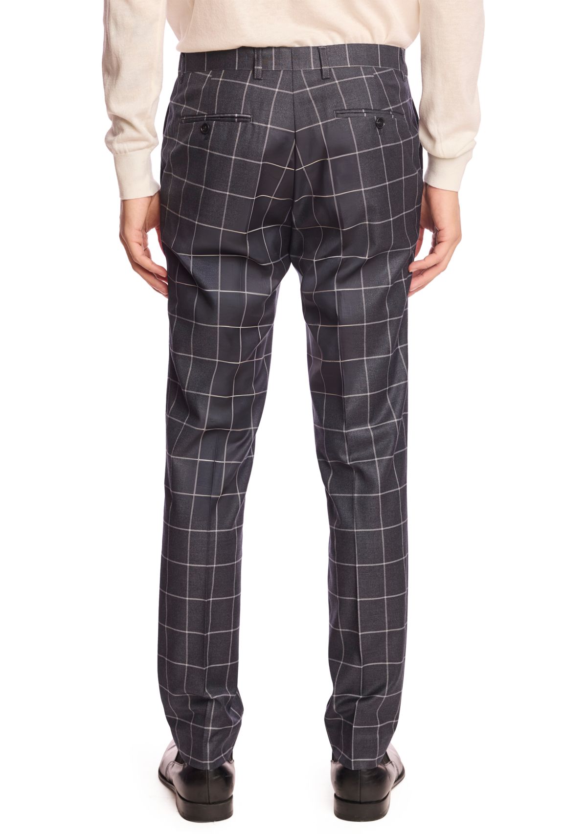 Mens Charcoal Windowpane Suit Pants