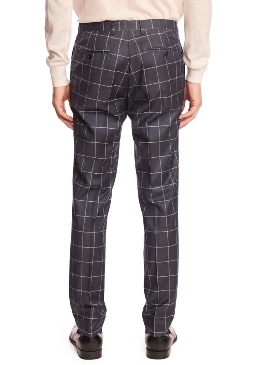 Mens Charcoal Windowpane Suit Pants