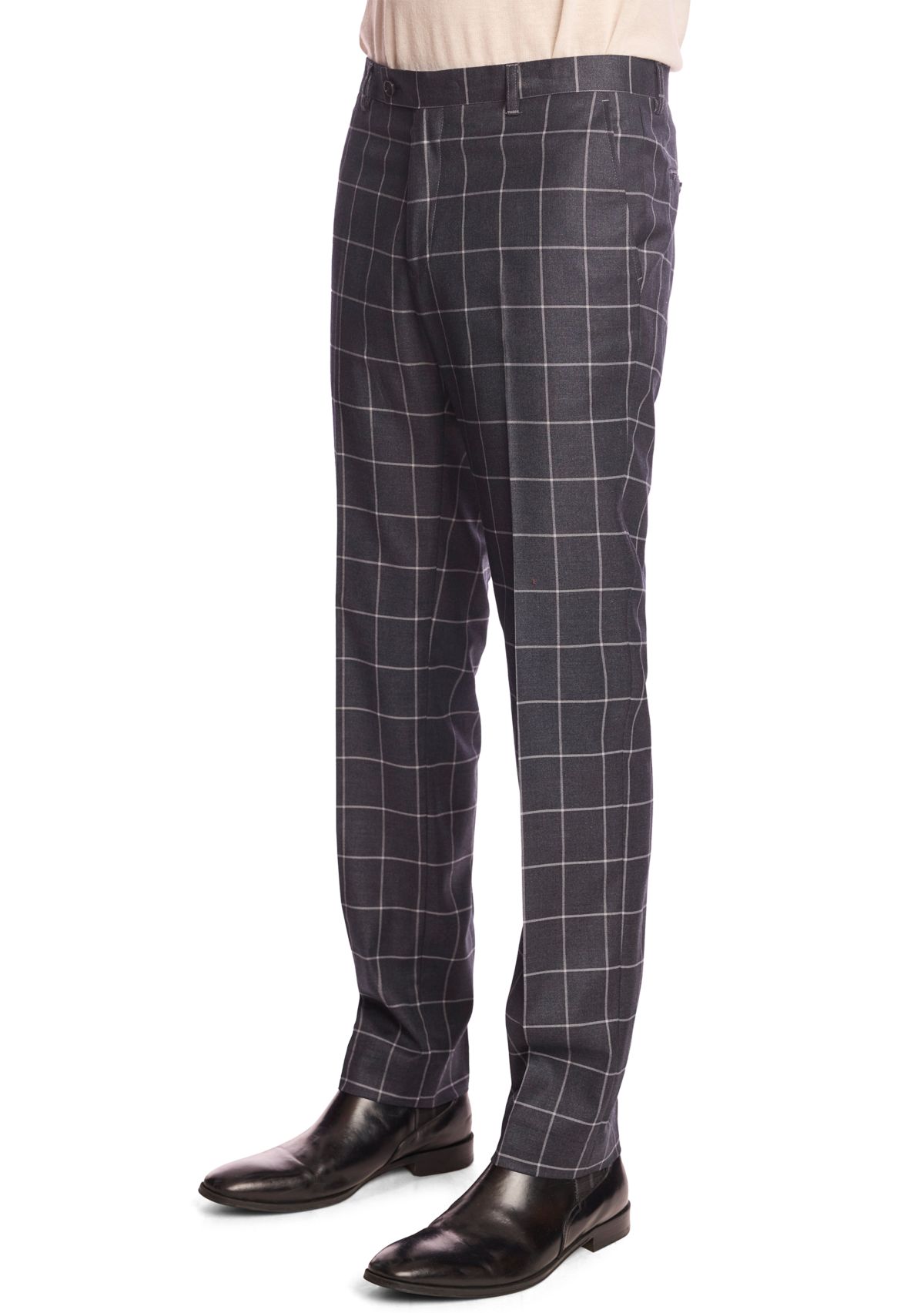 Mens Charcoal Windowpane Suit Pants