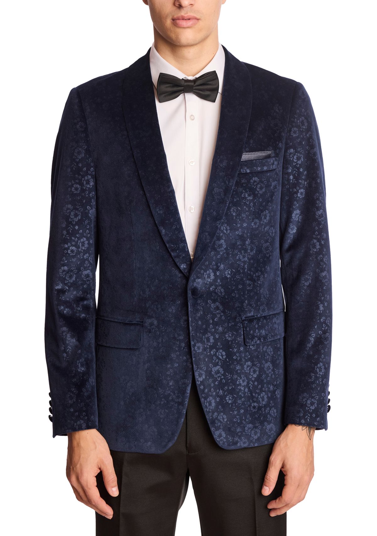 Mens Blue Floral Velvet Jacket
