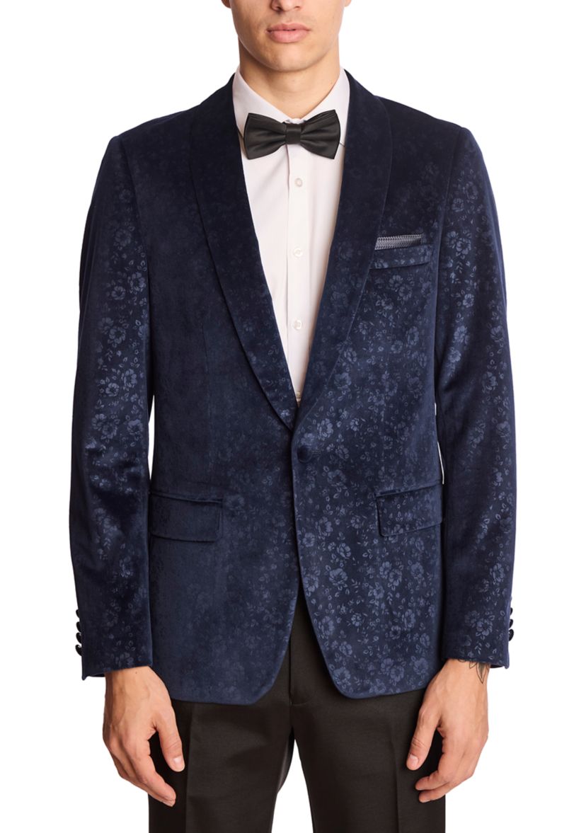 Mens Blue Floral Velvet Jacket