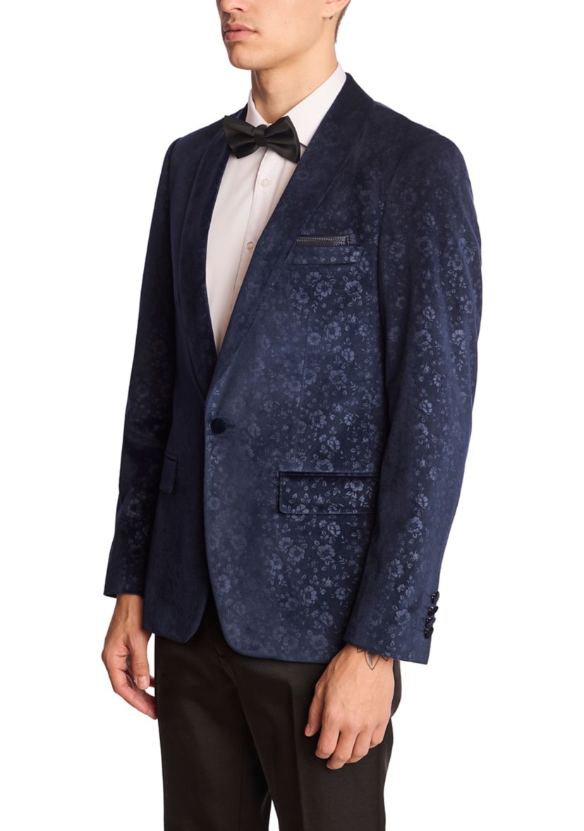 Mens Blue Floral Velvet Jacket