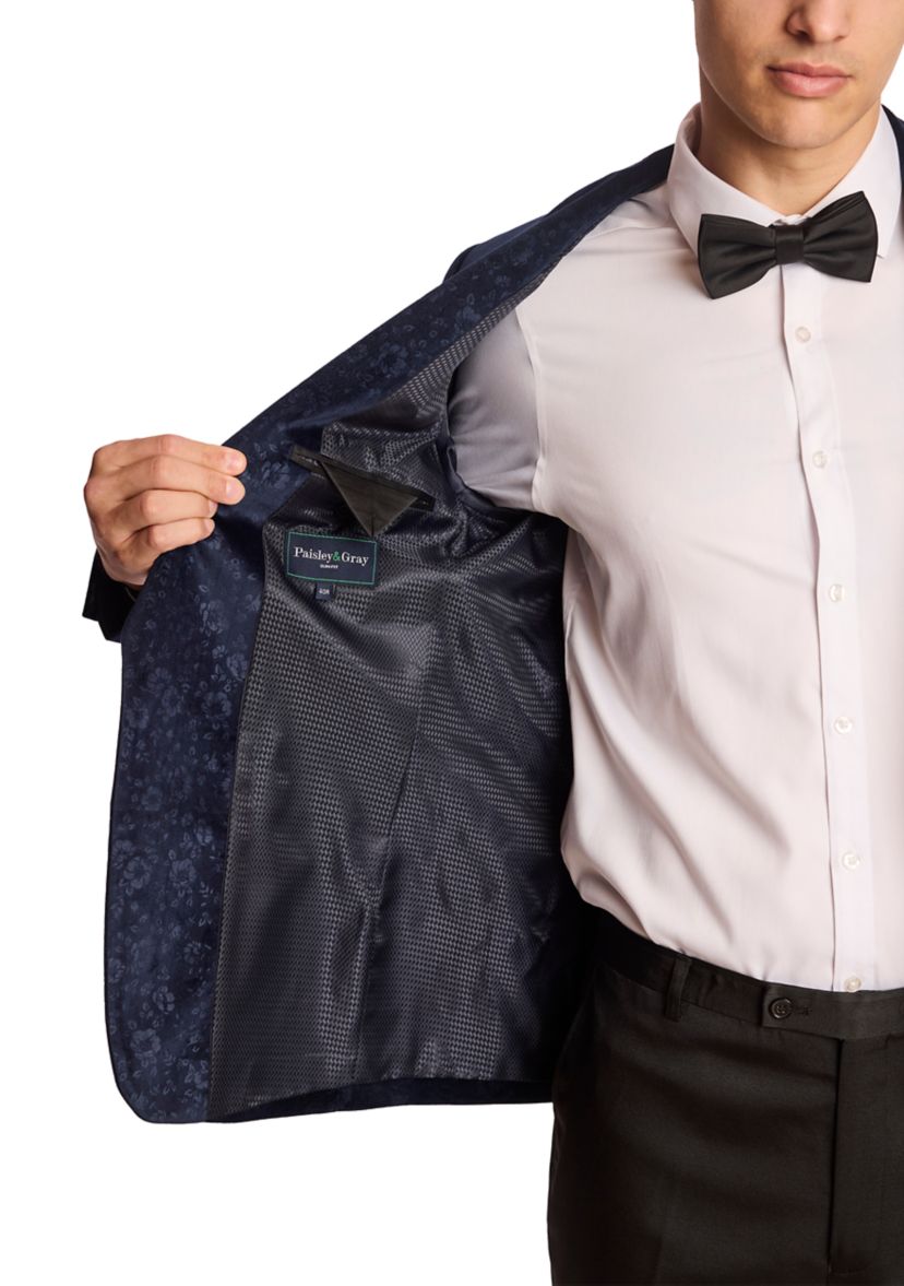 Mens Blue Floral Velvet Jacket