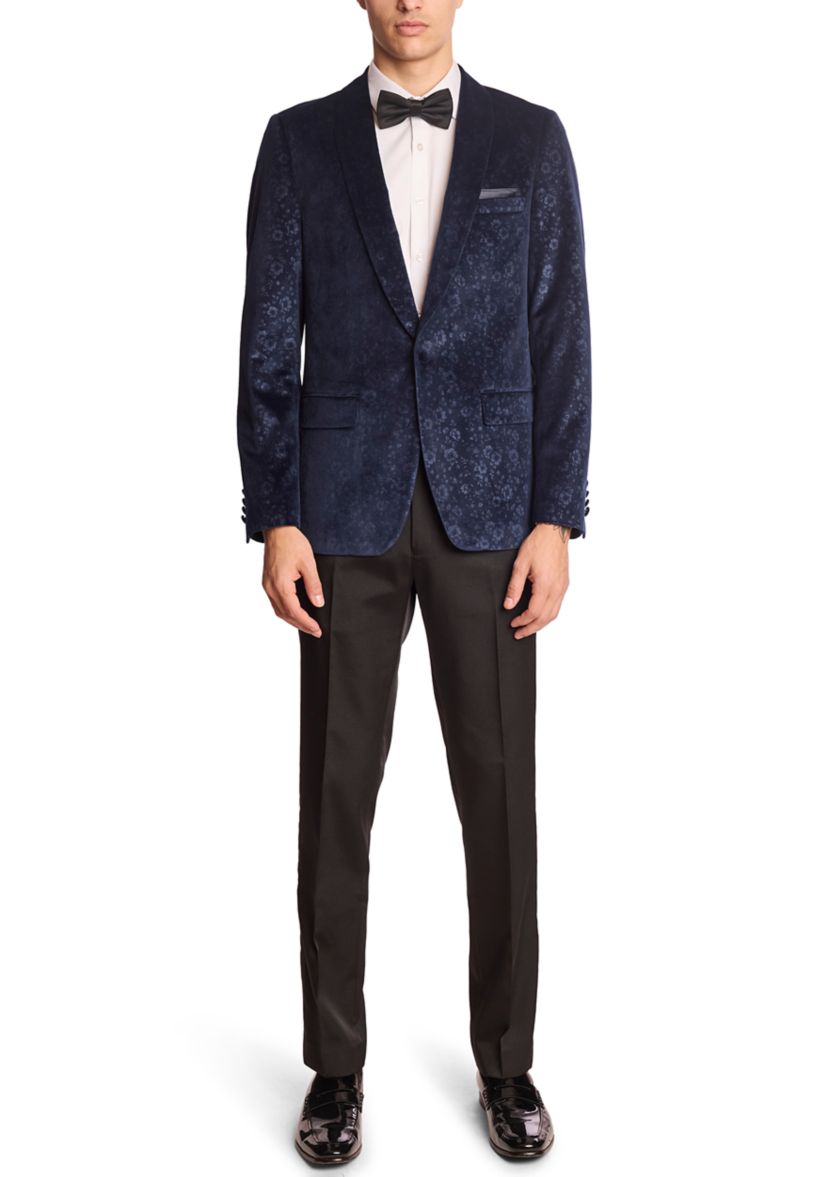Mens Blue Floral Velvet Jacket