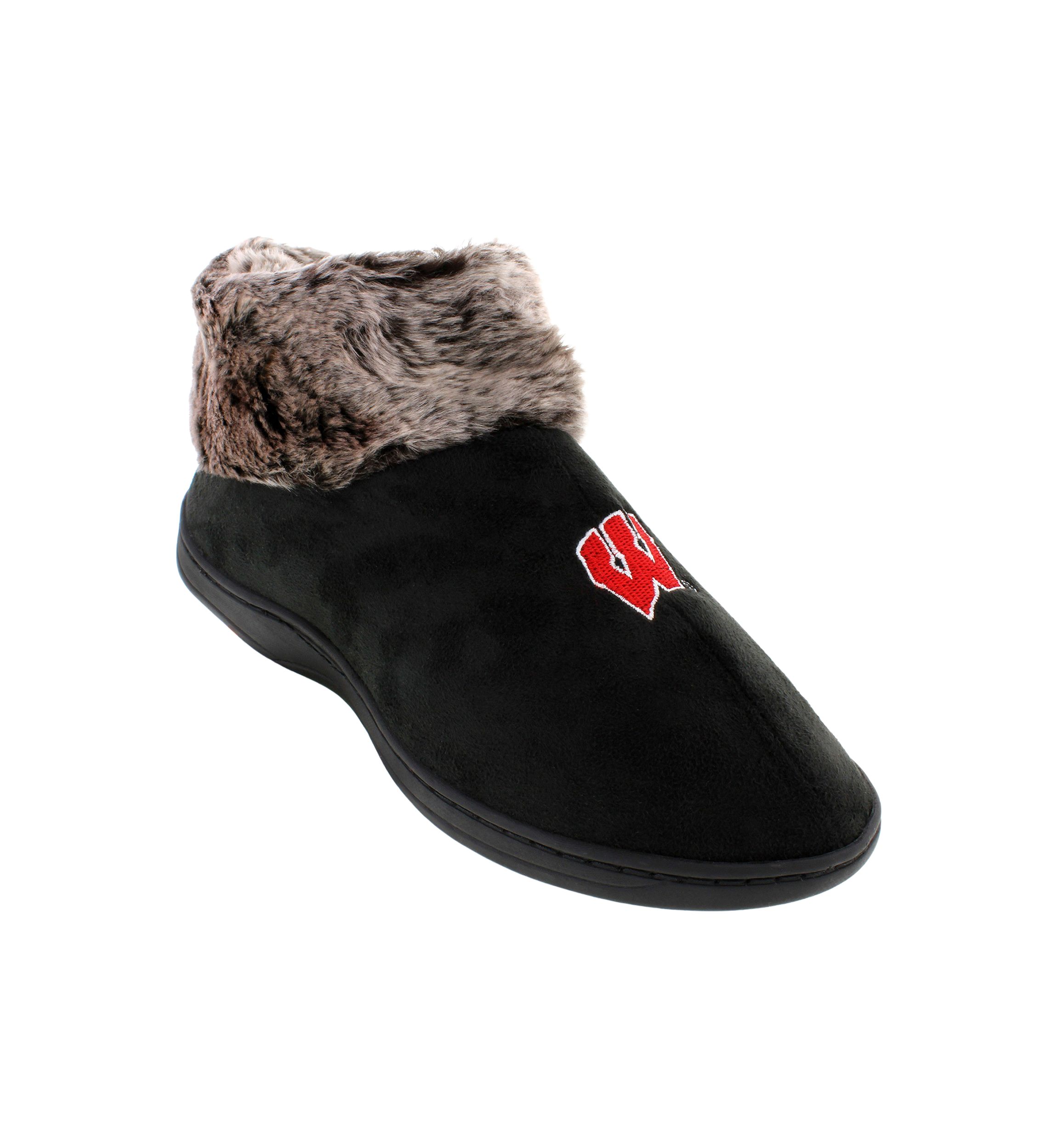 NCAA Wisconsin Badgers Faux Sheepskin Furry Top Slippers