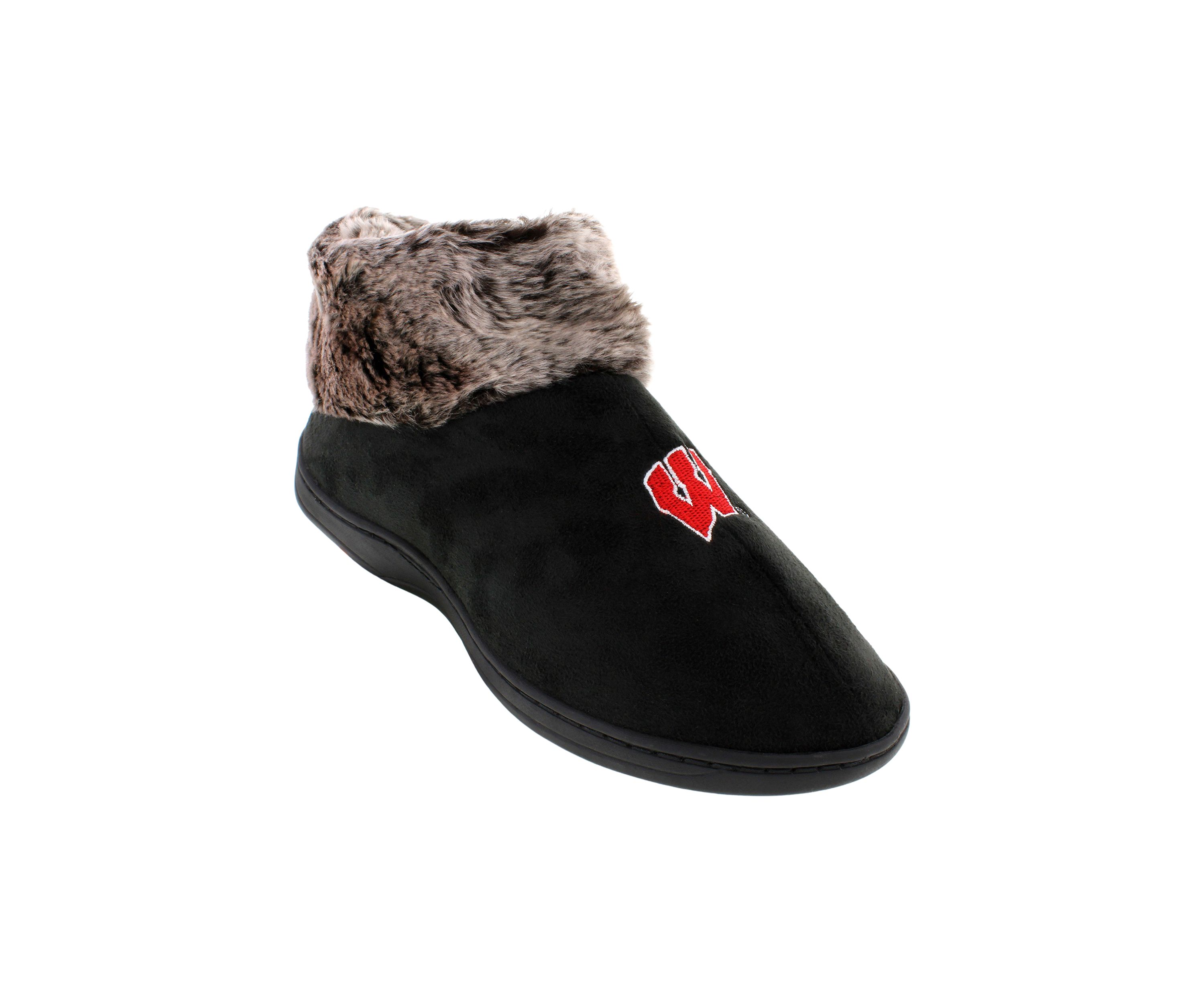 NCAA Wisconsin Badgers Faux Sheepskin Furry Top Slippers