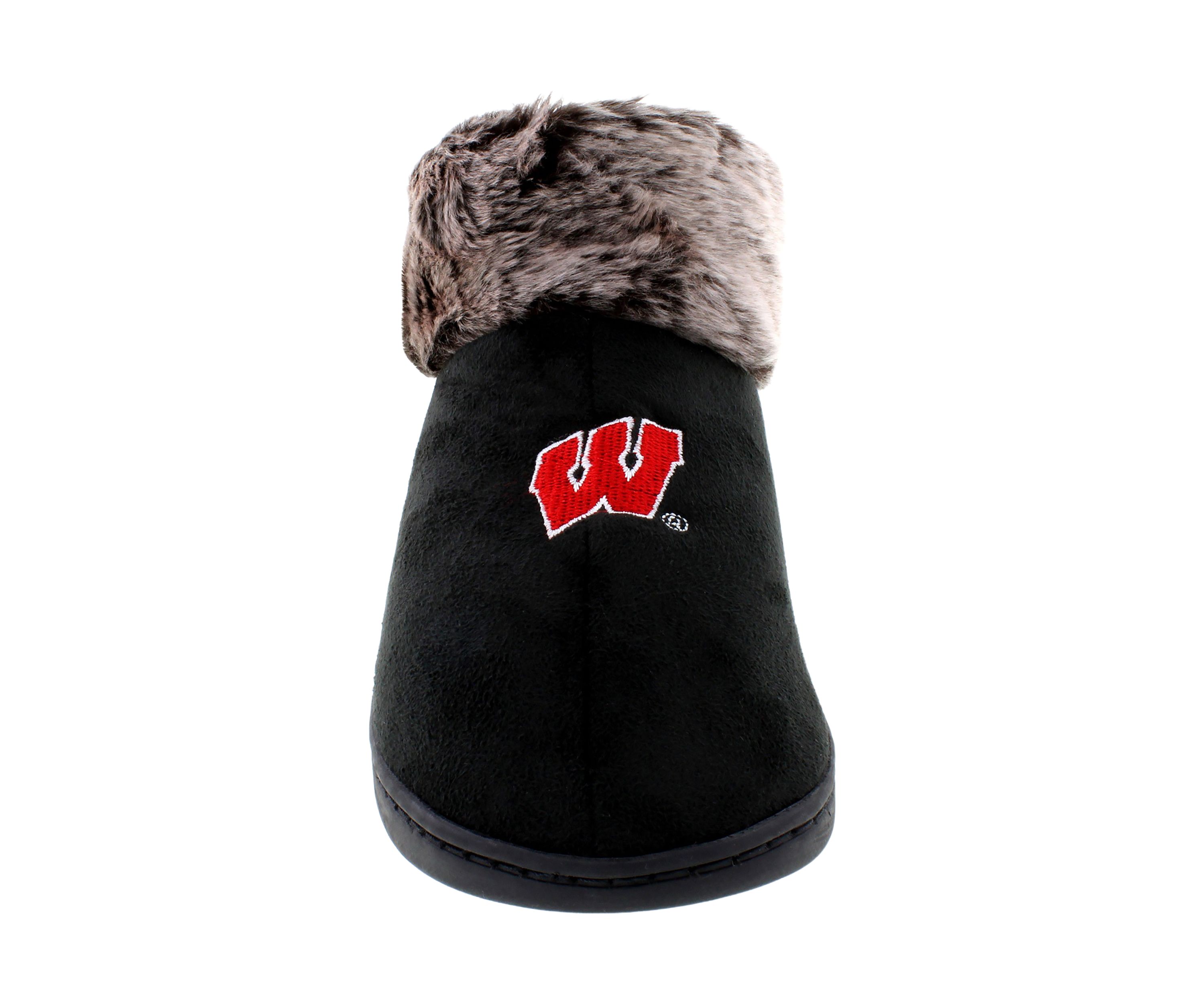 NCAA Wisconsin Badgers Faux Sheepskin Furry Top Slippers