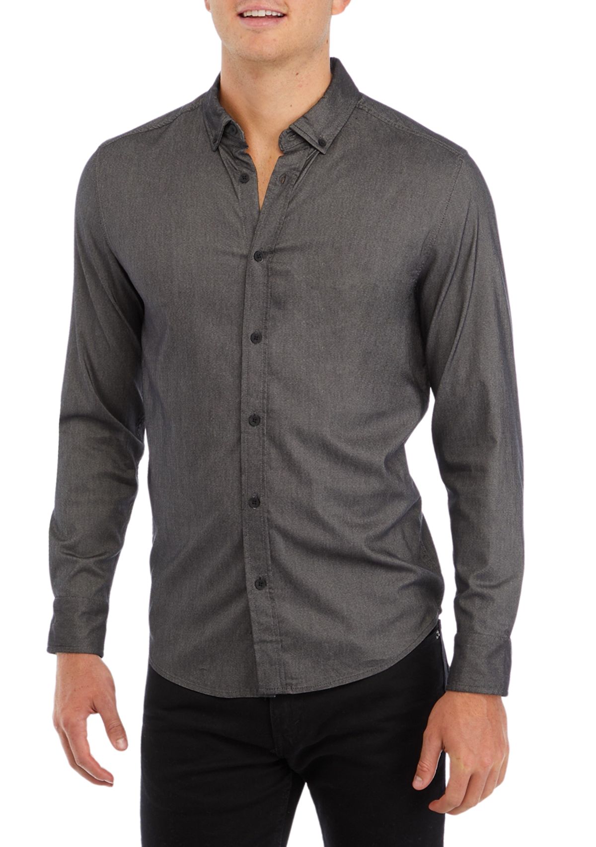 Mens Long Sleeve Solid Textured Sport Shirt