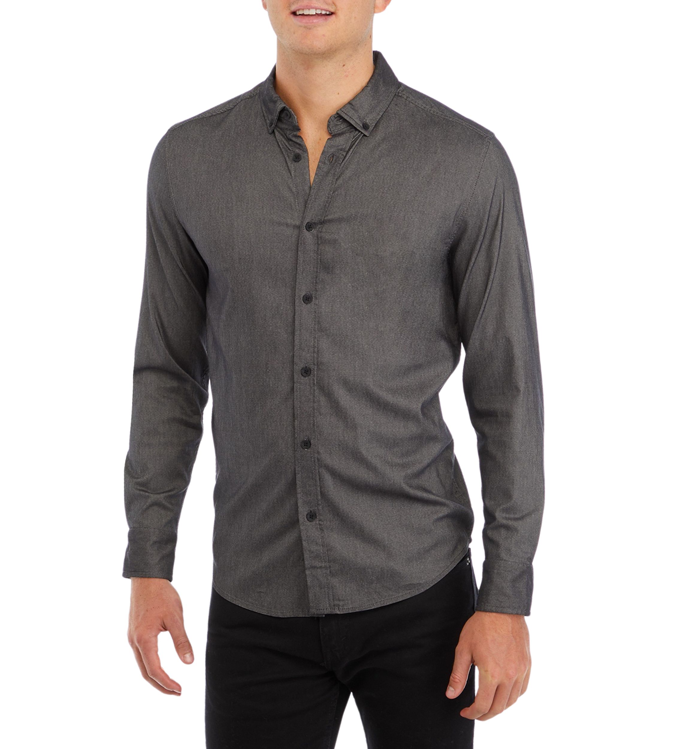 Mens Long Sleeve Solid Textured Sport Shirt