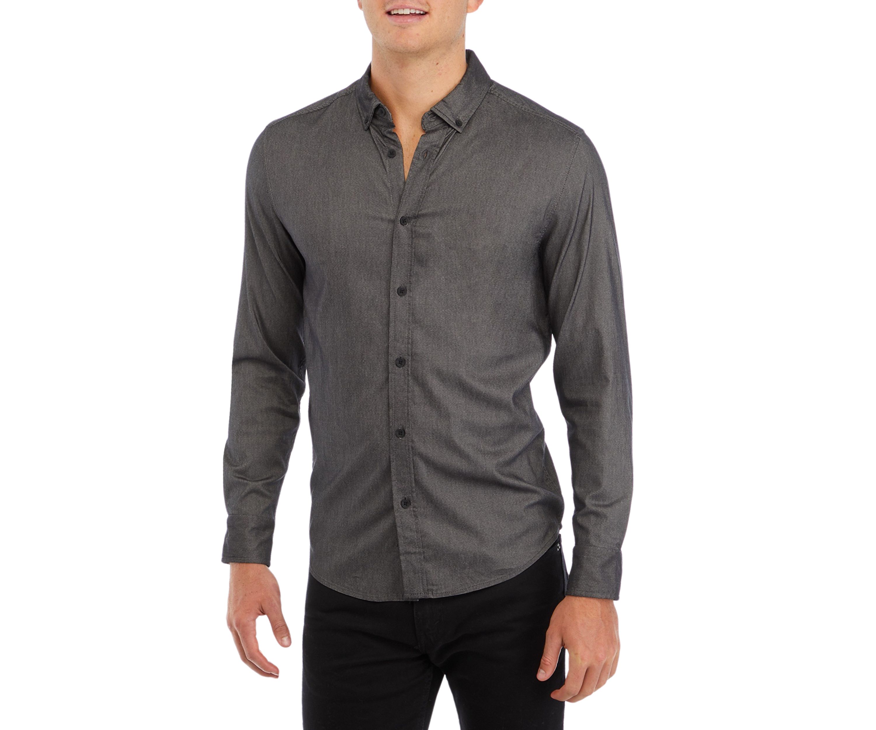 Mens Long Sleeve Solid Textured Sport Shirt