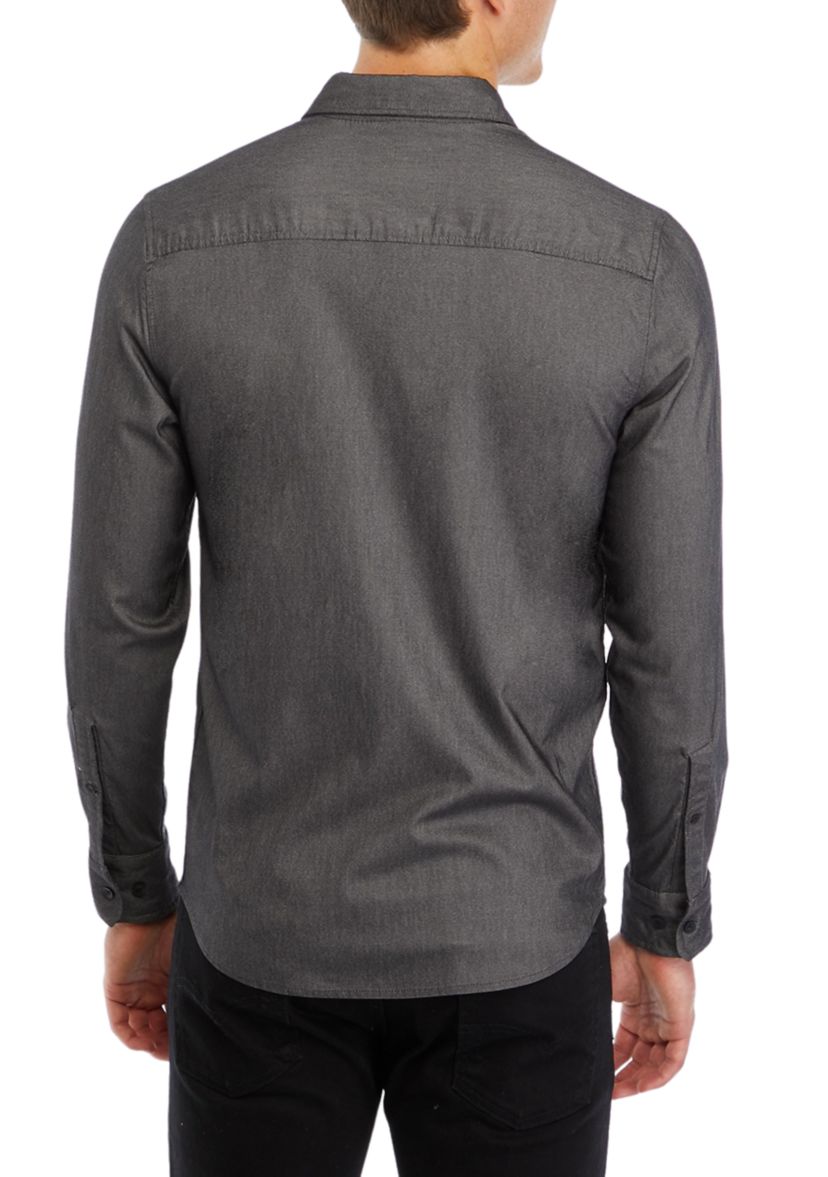 Mens Long Sleeve Solid Textured Sport Shirt