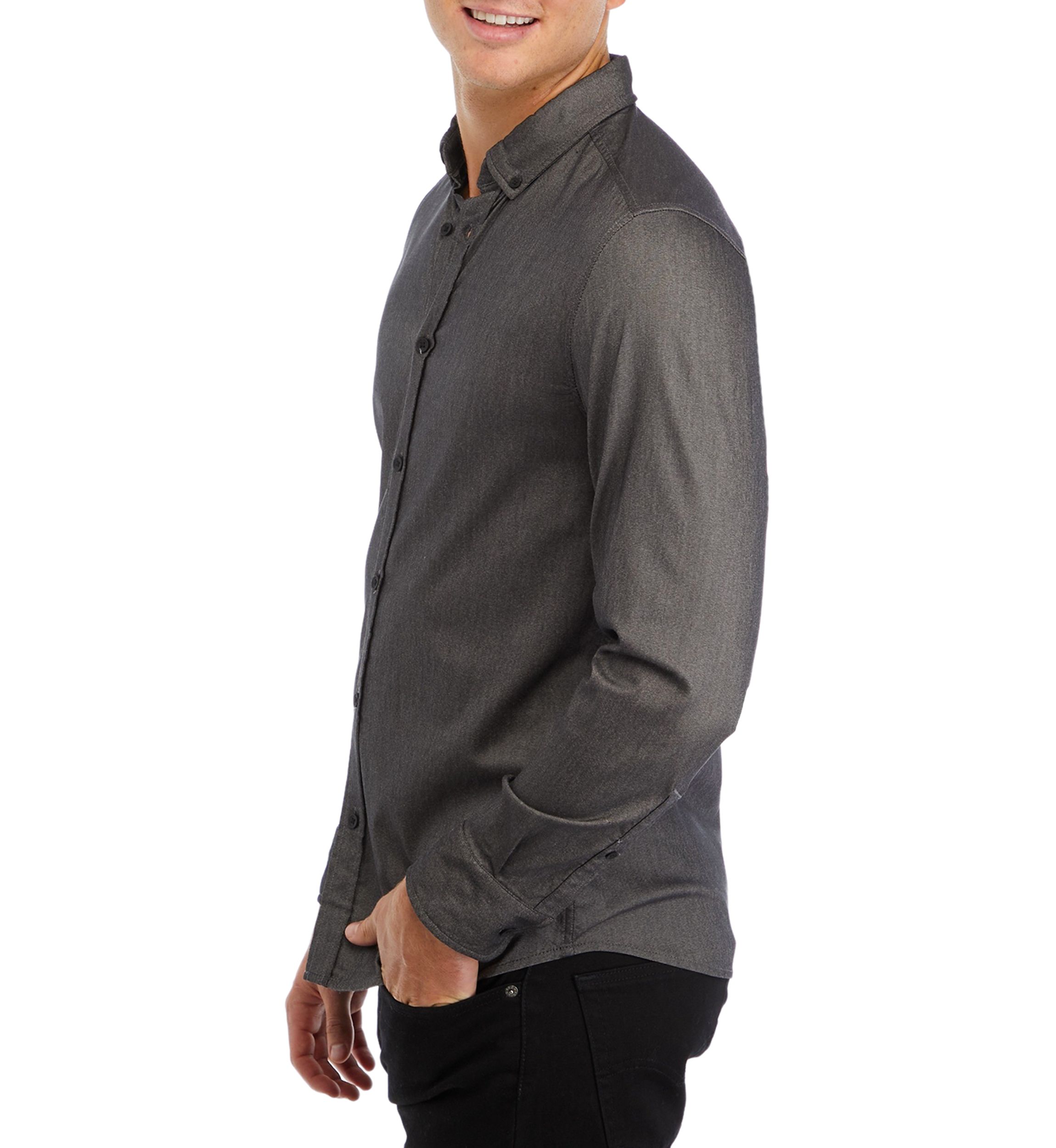 Mens Long Sleeve Solid Textured Sport Shirt