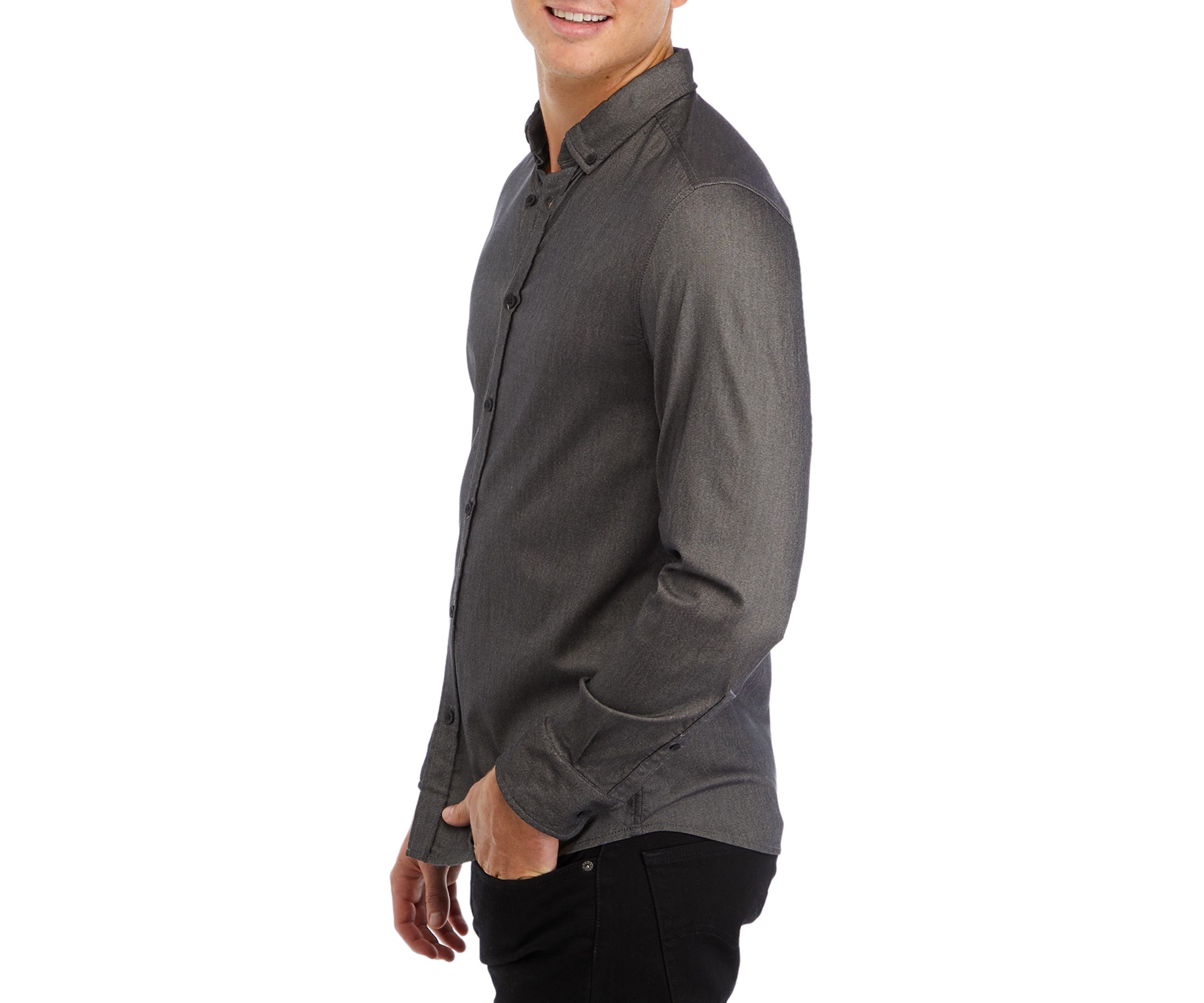 Mens Long Sleeve Solid Textured Sport Shirt