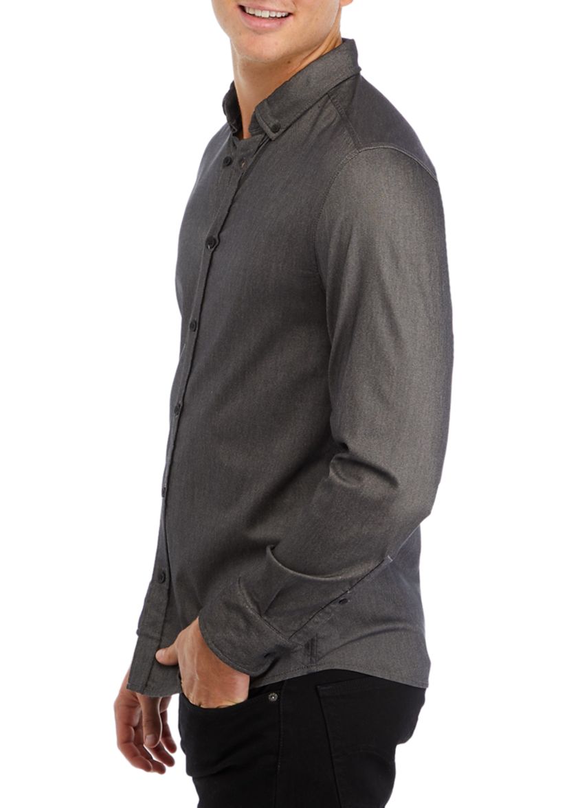 Mens Long Sleeve Solid Textured Sport Shirt