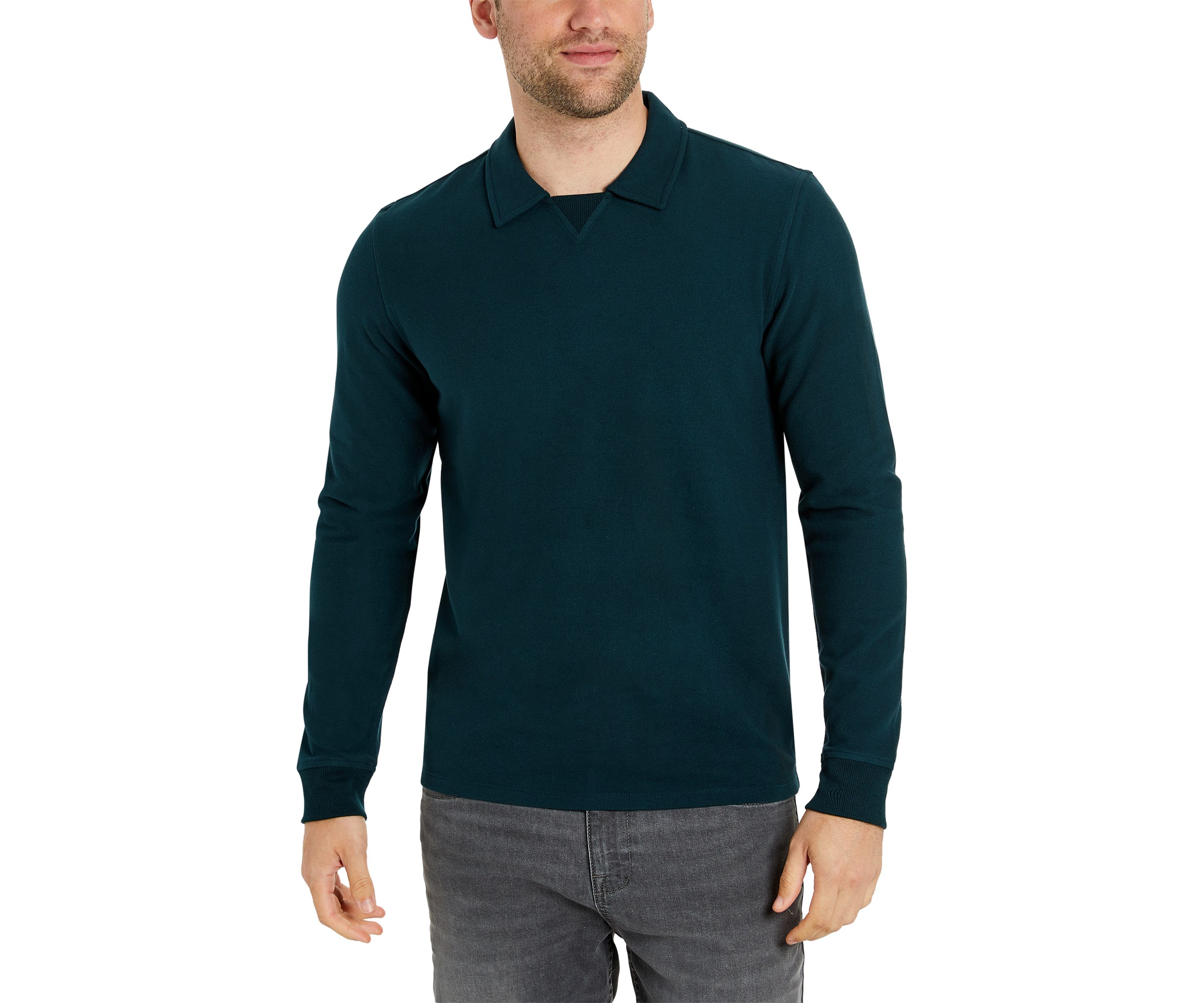 Mens Long Sleeve Comfort Knit Polo Shirt