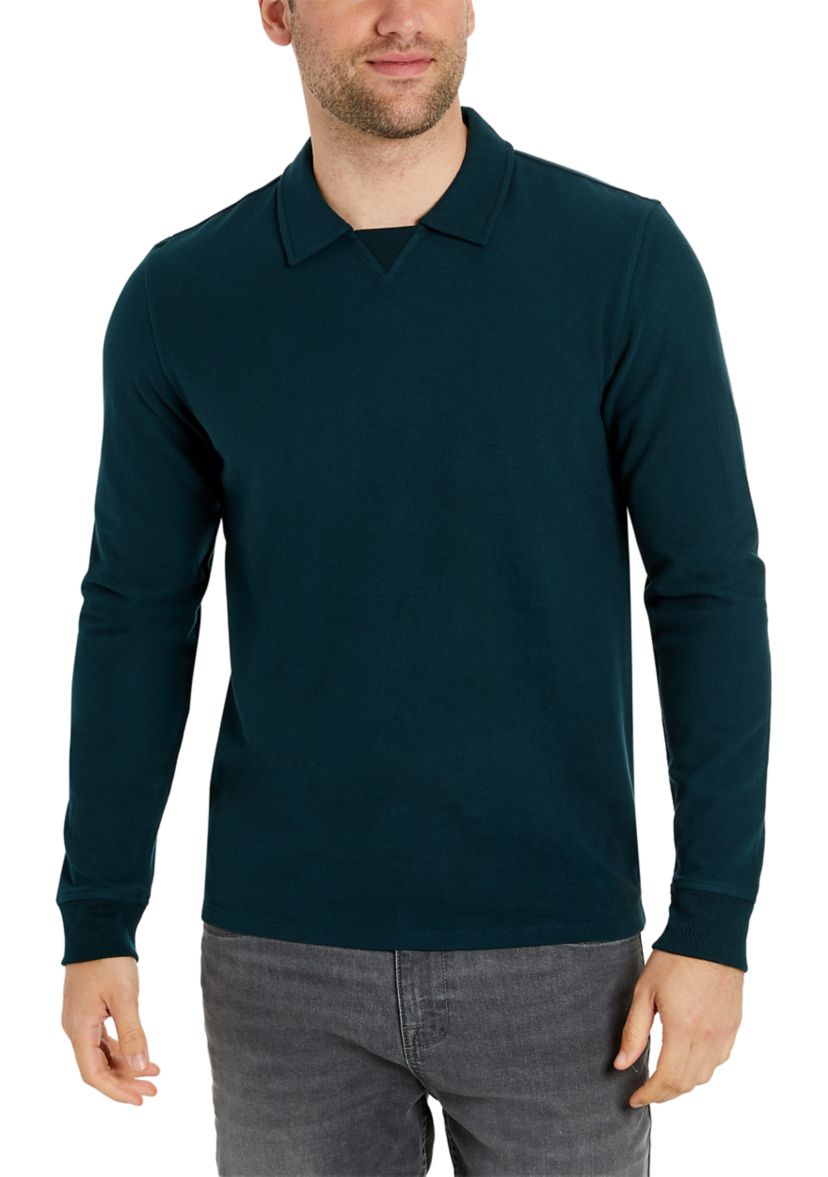 Mens Long Sleeve Comfort Knit Polo Shirt